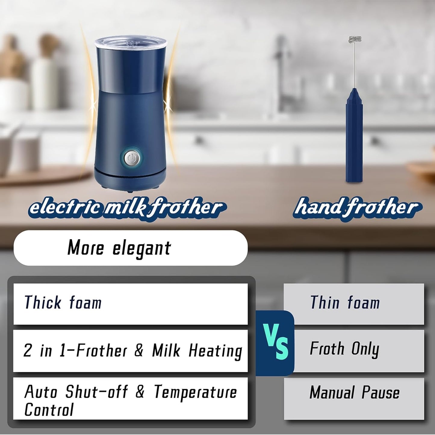 Simple Milk Frother, 2 in 1 Milk Steamer and Frother, Electric Milk Steamer, Milk Warmer and Hot Milk Foam Maker for Latter, Macchiato, Cappuccinos (Blue)