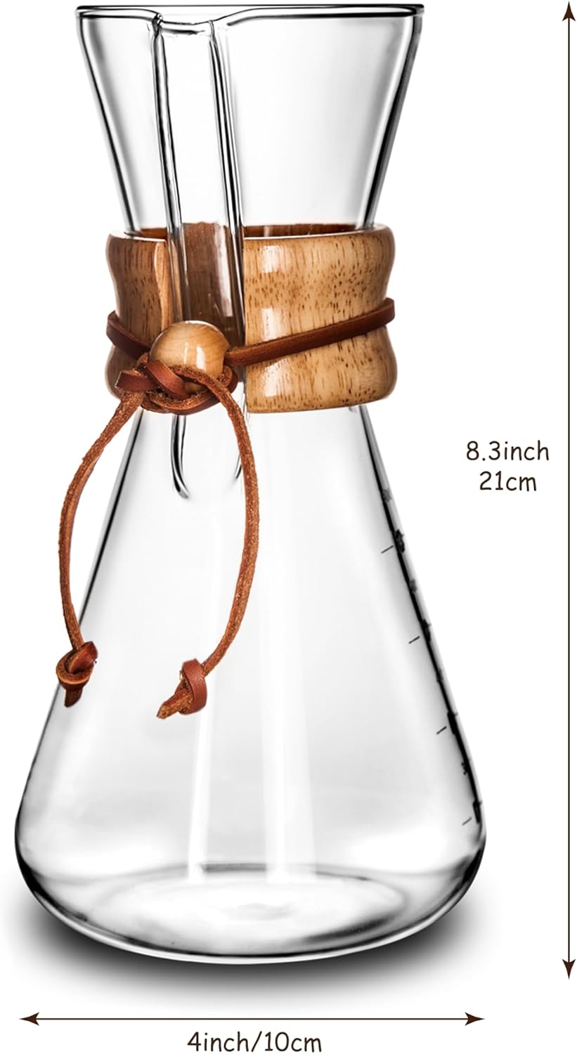 AGOGO Pour Over Coffee Maker Glass - 6/8/10 Cup Barista Kit with 304 Stainless Filter for Home, Office, Camping, Cafes - Easy Clean Coffee Dripper Set (Rag&Brush Included) (6 Cup/20 oz)