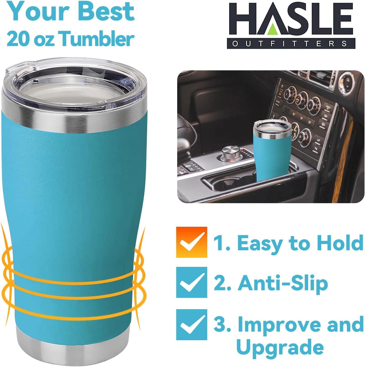 HASLE OUTFITTERS 20 oz Tumbler Bulk, Stainless Steel Tumblers with Lid, Vacuum Insulated Tumbler, Double Wall Powder Coated Cup, coffee mugs, Sky Blue, 6 Pack