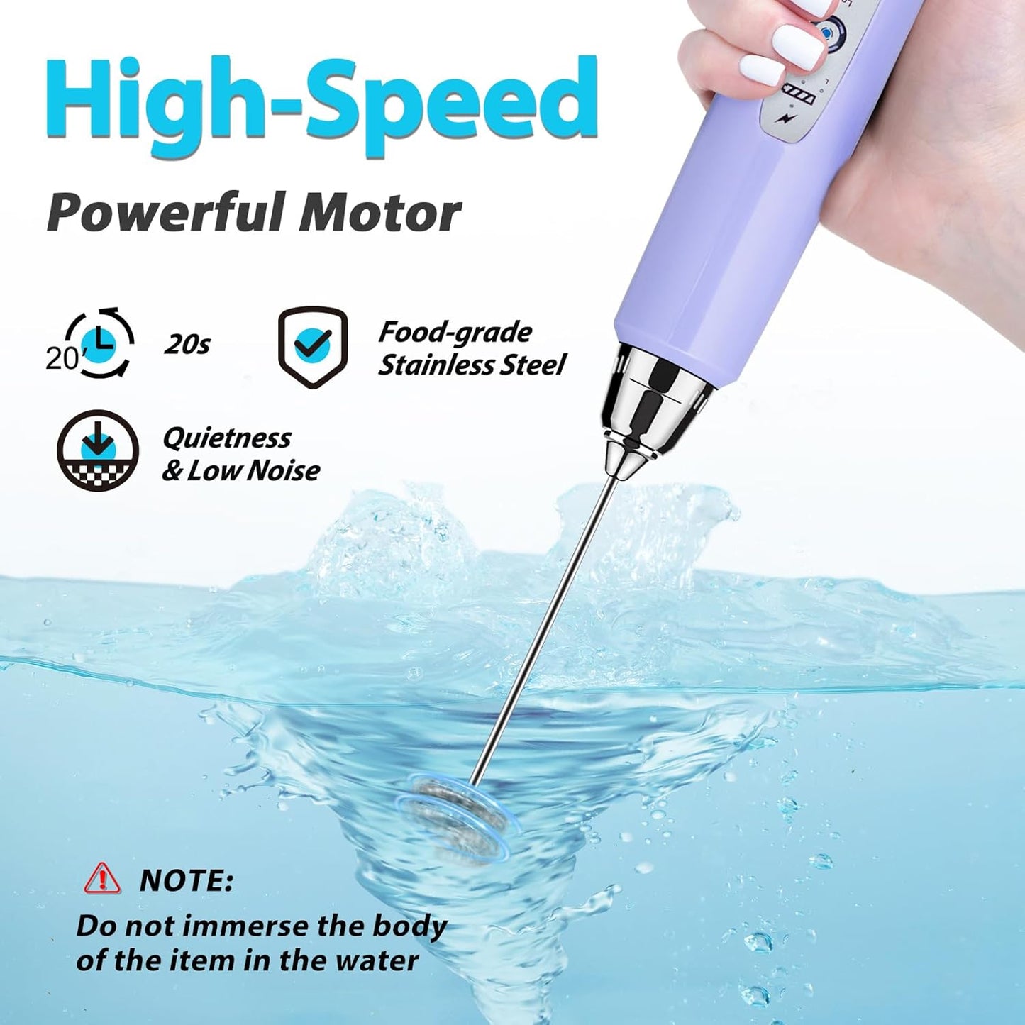 Milk Frother Handheld Rechargeable - Electric Whisk 3 Speed Adjustable, Coffee Frother Wand with 3 Stainless Whisks, Electric Foam Maker, Drink Mixer Blender for Latte Cappuccino Matcha Egg