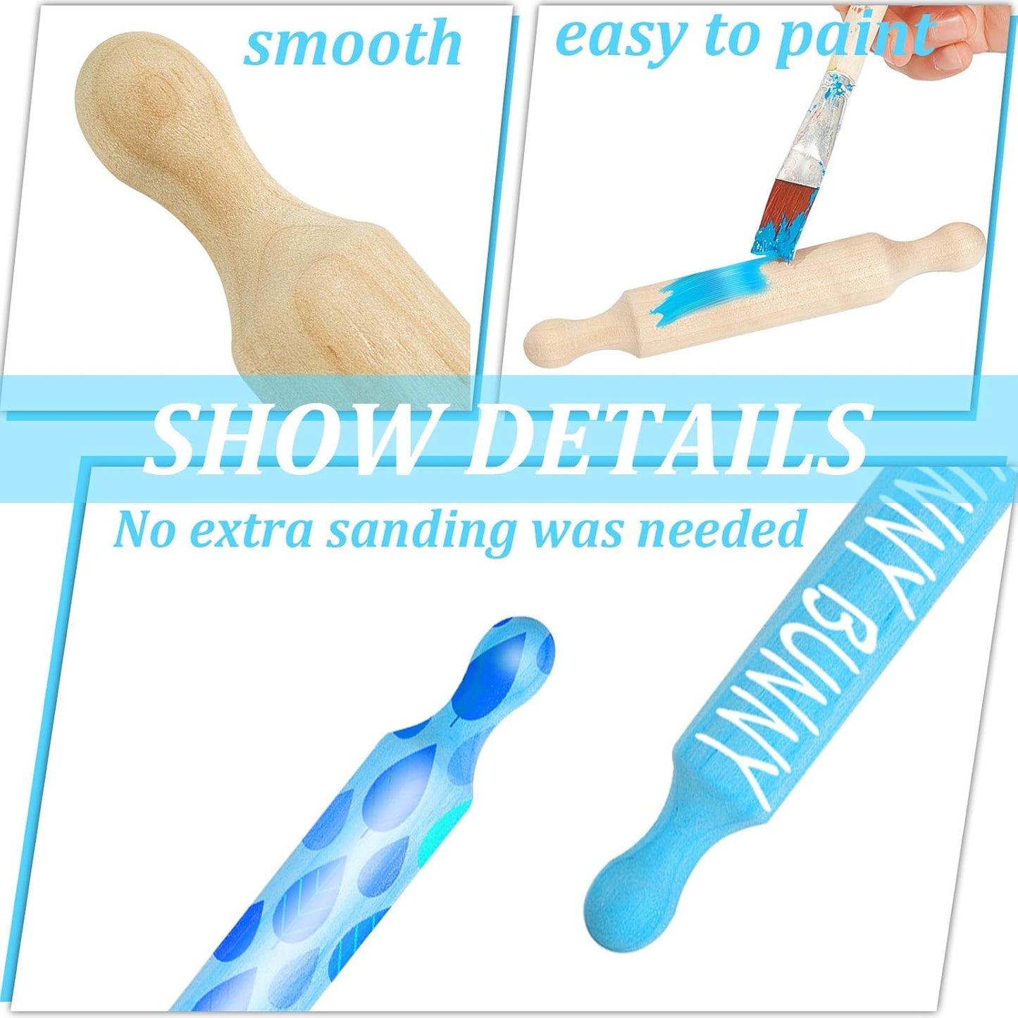 Suclain 20 Pcs Wooden Mini Rolling Pin Long Kitchen Baking Small Dough Rolling Pin for Children Fondant Pastry Pizza Crafting and Imaginative Play for Halloween and Christmas Presents (6 Inches)