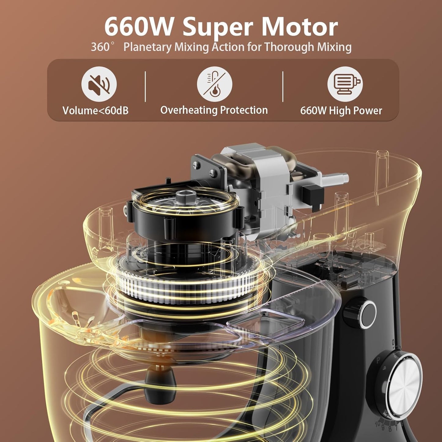 Electric Stand Mixer,10 Speeds Tilt-Head Food Mixer, 3-IN-1 Kitchen Mixer for Daily Cooks with Dishwasher-Safe 6QT Bowl,Dough Hook, Beater, Whisk (Onyx Black)