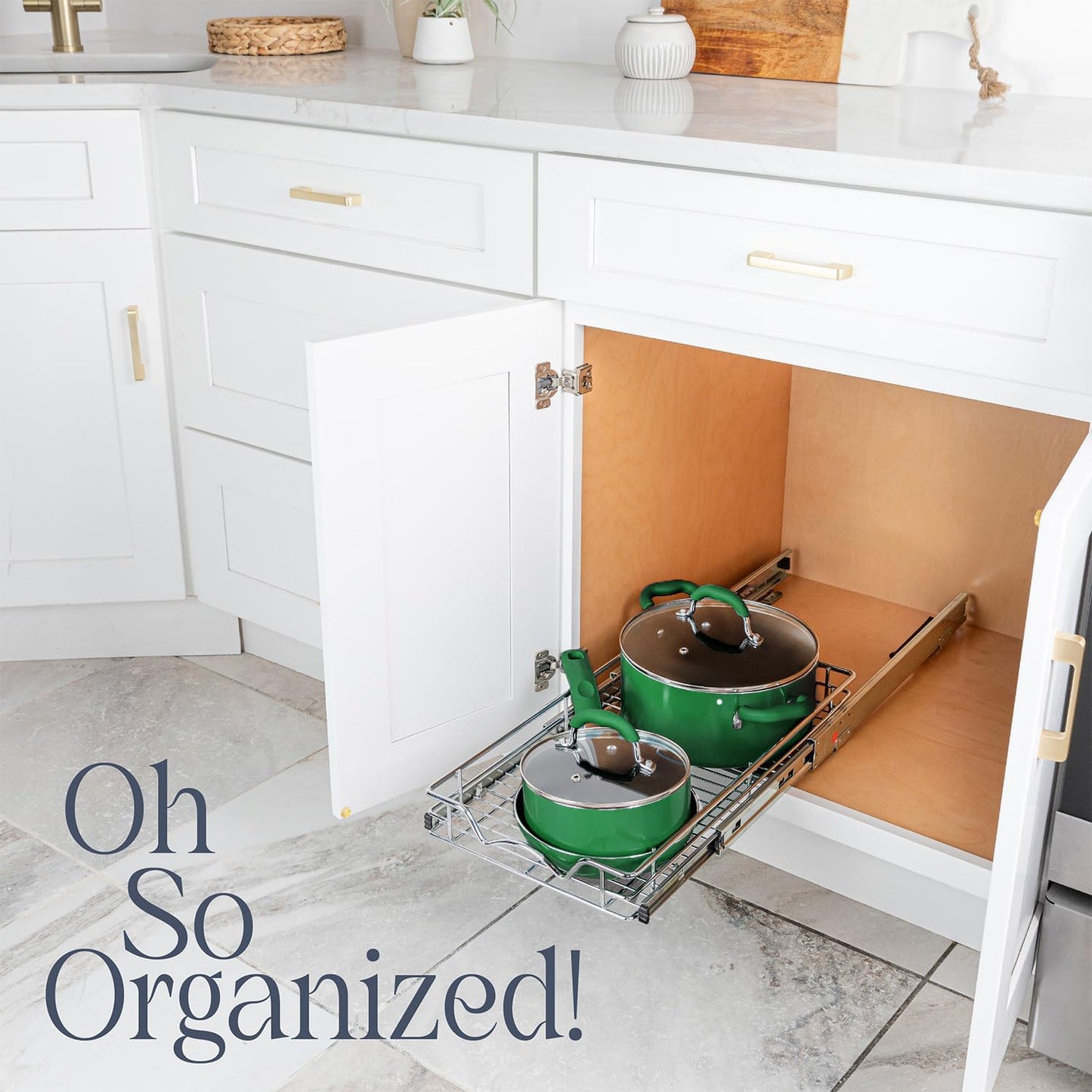 HOLDN’ STORAGE Pull Out Cabinet Organizer - Heavy Duty Steel with Smooth Slide-Out Drawers, Chrome Finish - 22" W x 17" D Basket, Fits 23.25" Cabinet Opening