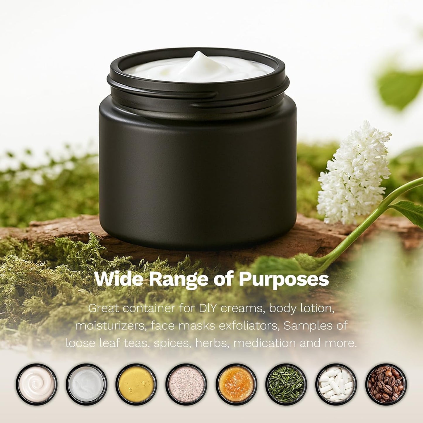 2 oz Glass Jars with Lids, Bumobum 48 pack Black Cream Jars with Black Lids, Black and White Labels & Inner Liners, Empty Cosmetic Containers for Cream, Lotion, Ointment