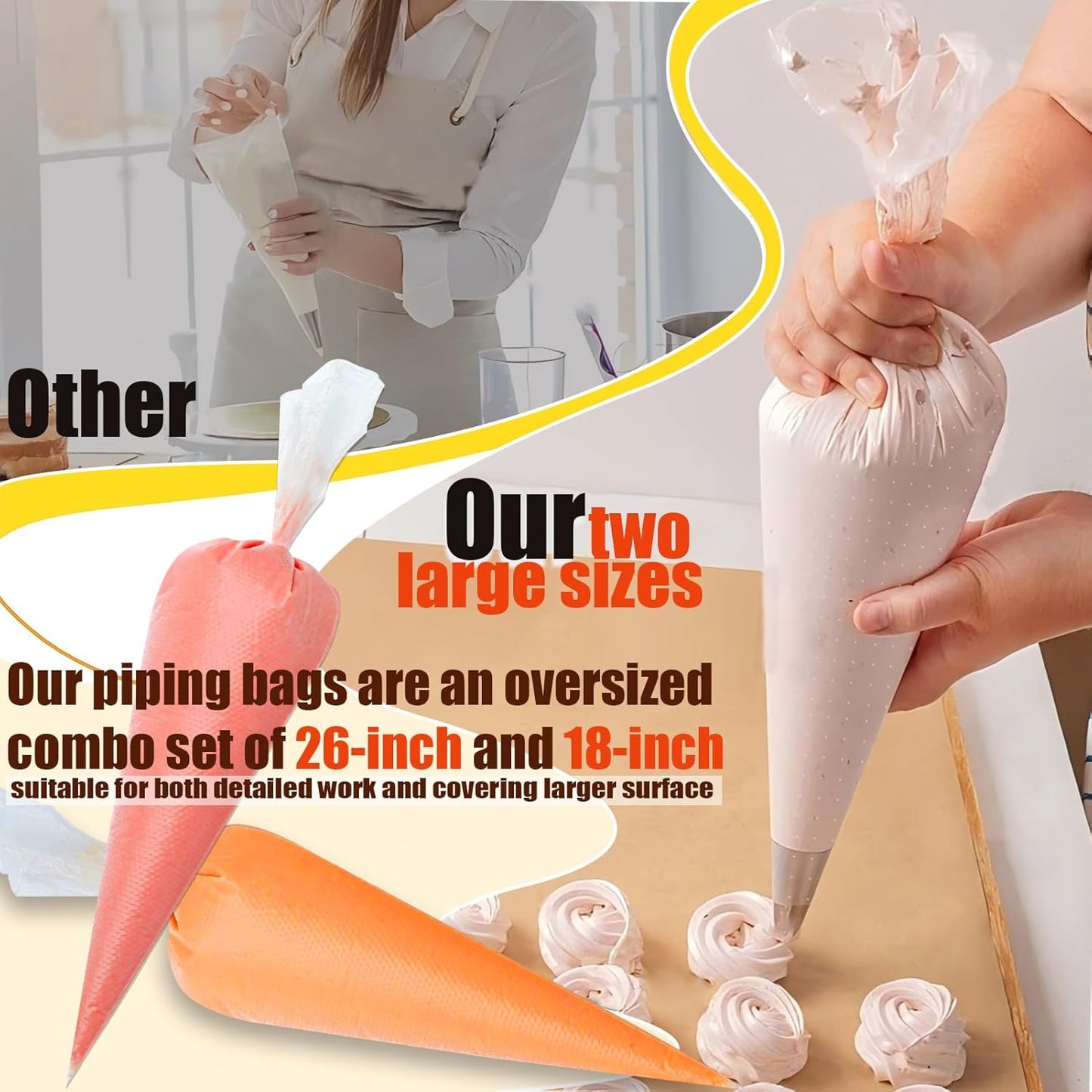 18 Inch Tipless Piping Bags for Royal Icing, 26 Inch Large Piping Bags, Thickened and Non-Slip Piping Icing Bags Disposable