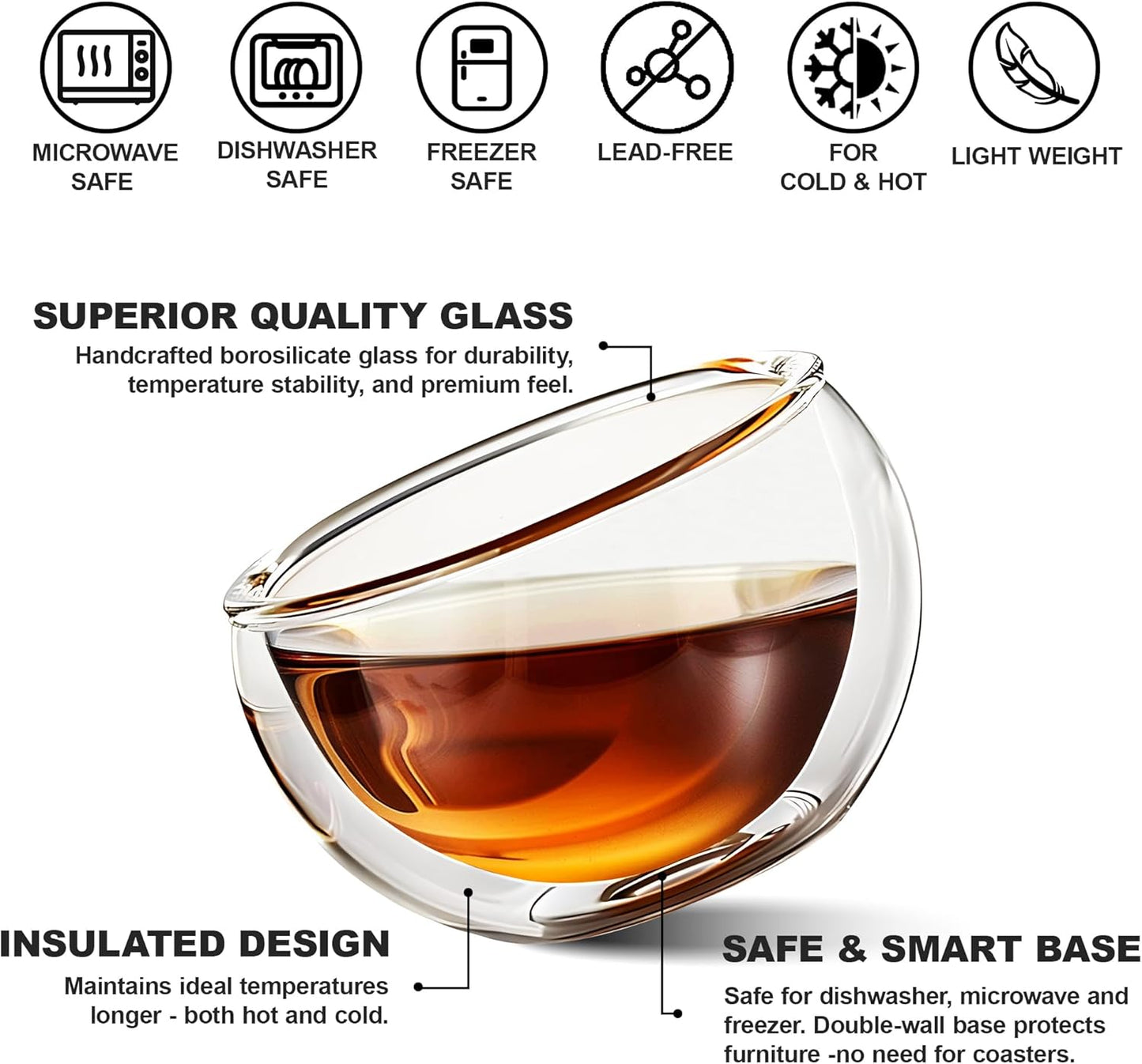 4 Pack Double Walled Glass Teacups Insulated Glasses - (4oz / 120ml) Heatproof Borosilicate Tea Cup, Mini Espresso Cups Gift Box