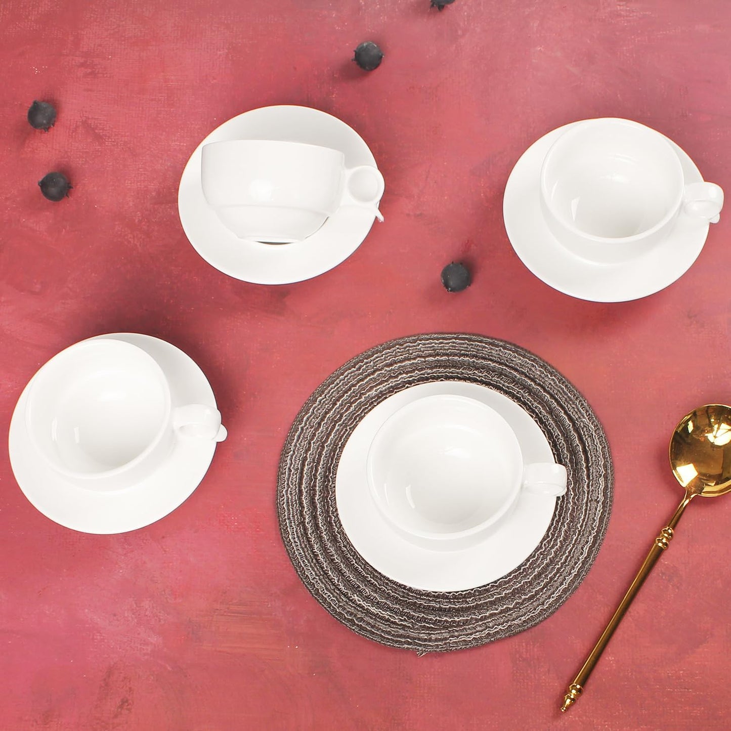 Italian Style Porcelain Espresso Cup Set - 4 Demi Tasse Cups, 4 oz Each