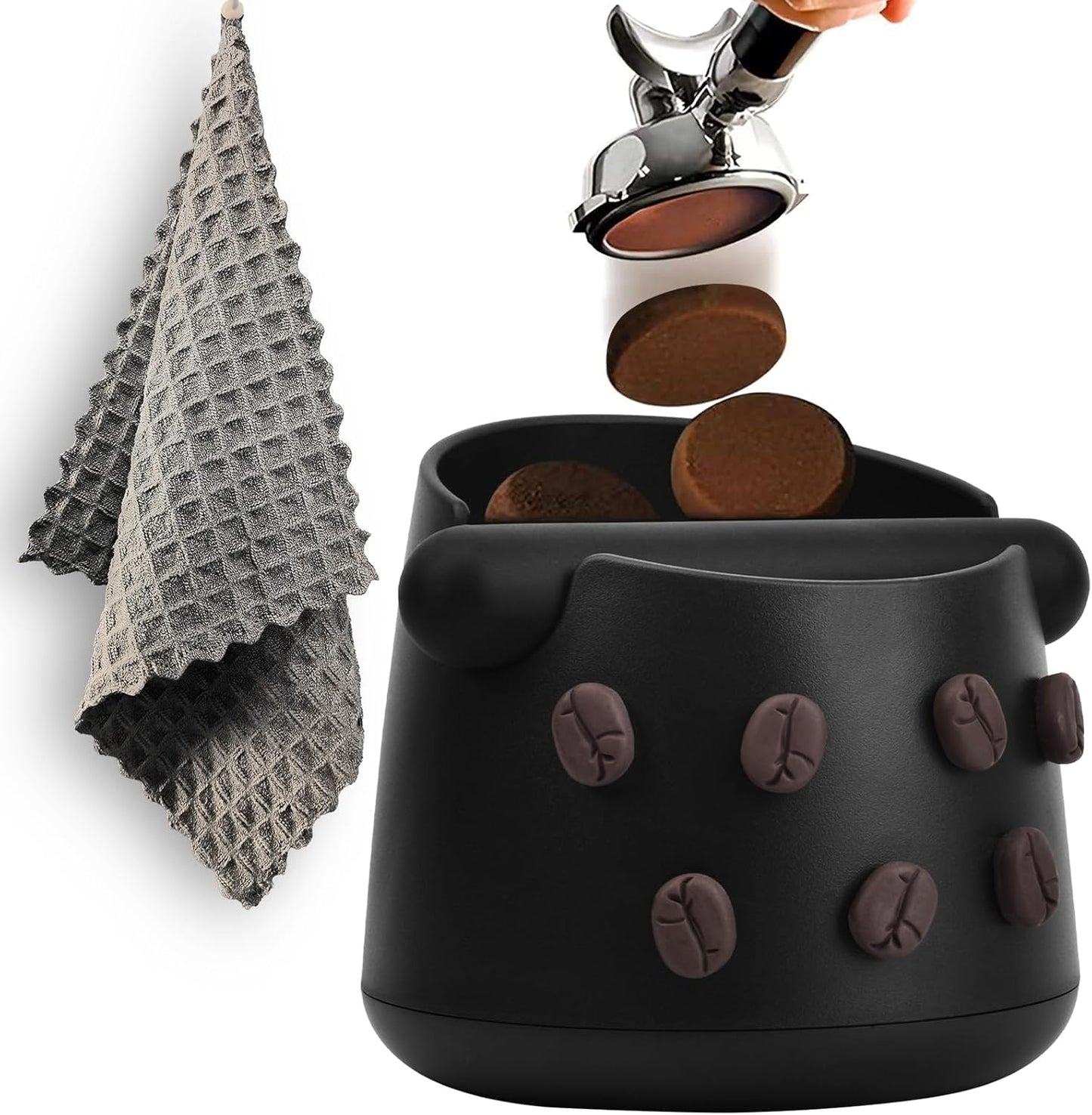 Coffee Knock Box, Espresso Knock Box with Barista Towels, Coffee Grounds Container Disposal,Removable Knock Bar and Non-Slip Base, Espresso Machine Accessories,Black, JDHAVMOS