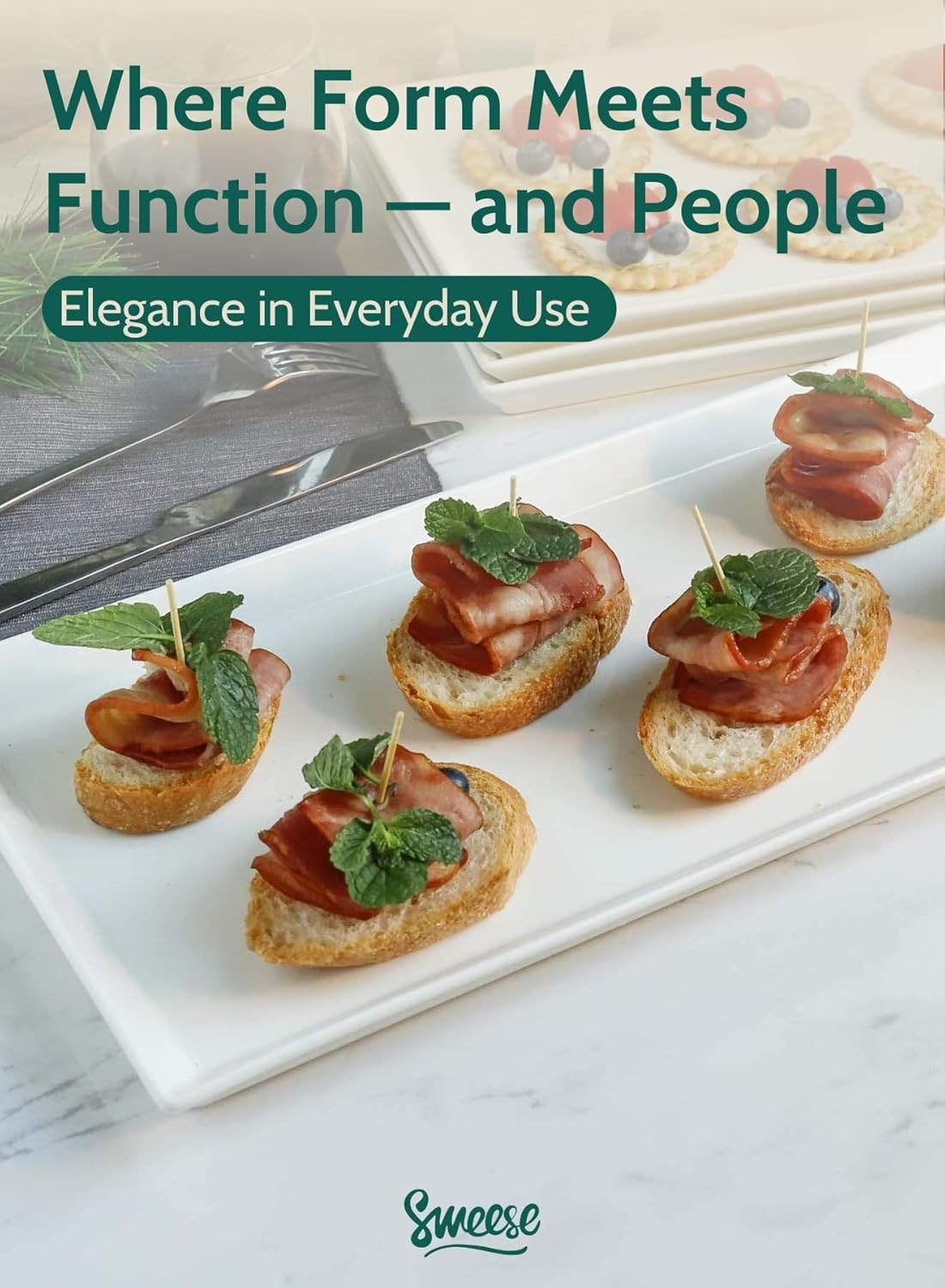 Sweese White Serving Platters, Porcelain Serving Trays for Parties, Large Rectangular Plates - 15.5 Inch, Set of 4