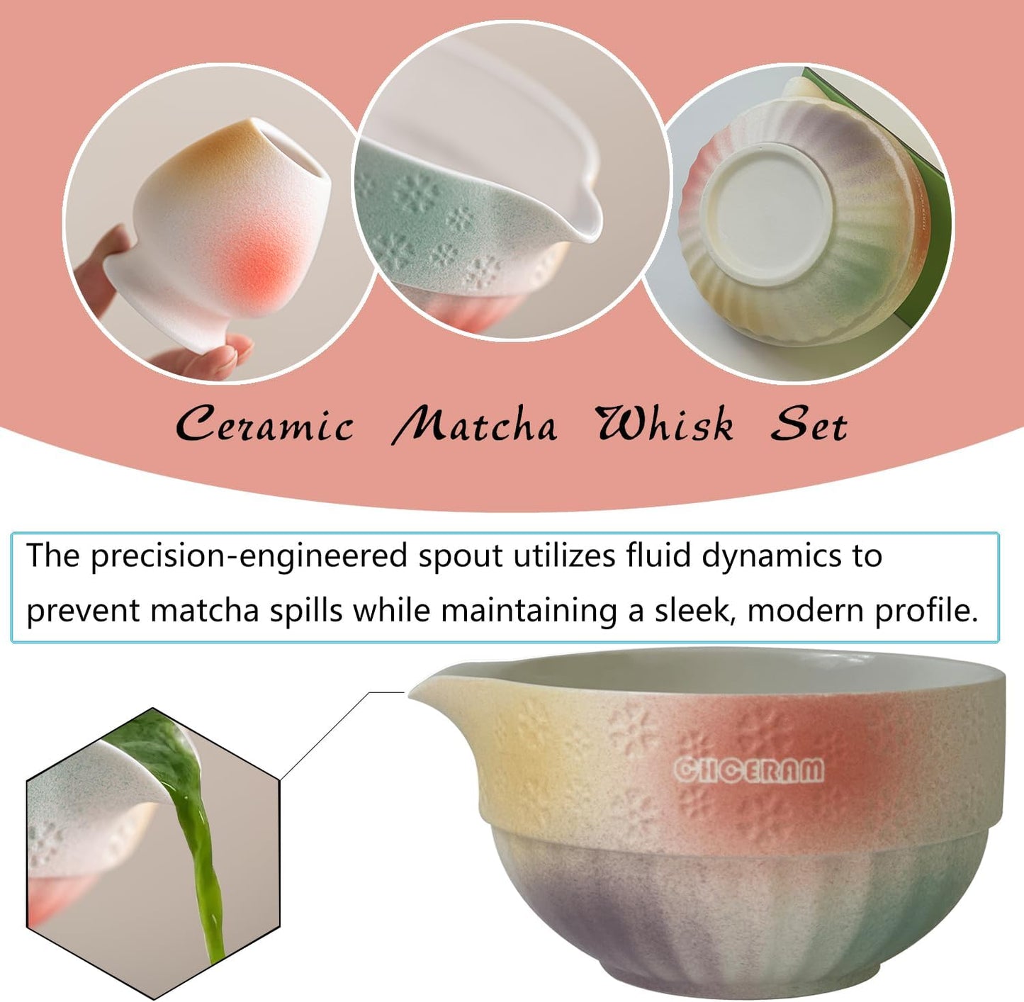 Matte Textured Ceramic Matcha Whisk Set, 8-Piece Matcha Kit Includes Matcha Bowl, Bamboo Whisk, Chasen Holder, Scoop, Scoop Rest, Sifter & Tea Towel for Japanese Tea Ceremony, Latte Making & Home Use