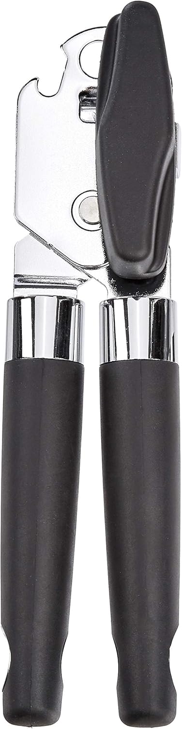 Amazon Basics Multi-function Manual Can Opener and Bottle Opener, 22 cm, Black Soft Grip Dual Handle