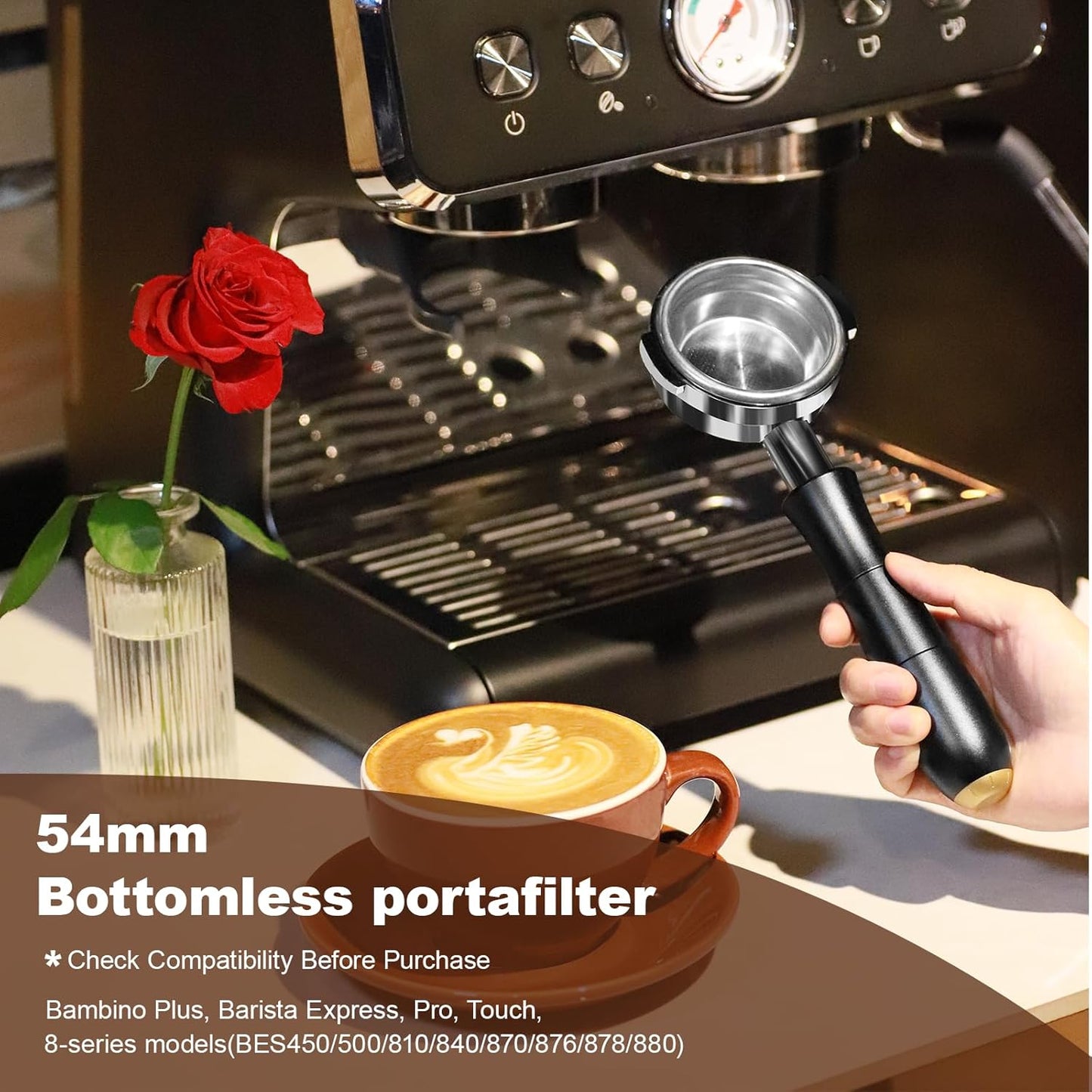 MEION 58mm Bottomless Portafilter&Puck Screen Kit Compatible for Gaggia 58mm, fit Gaggia Carezza, Gaggia Cubika Plus, Gran Gaggia Deluxe（Black）