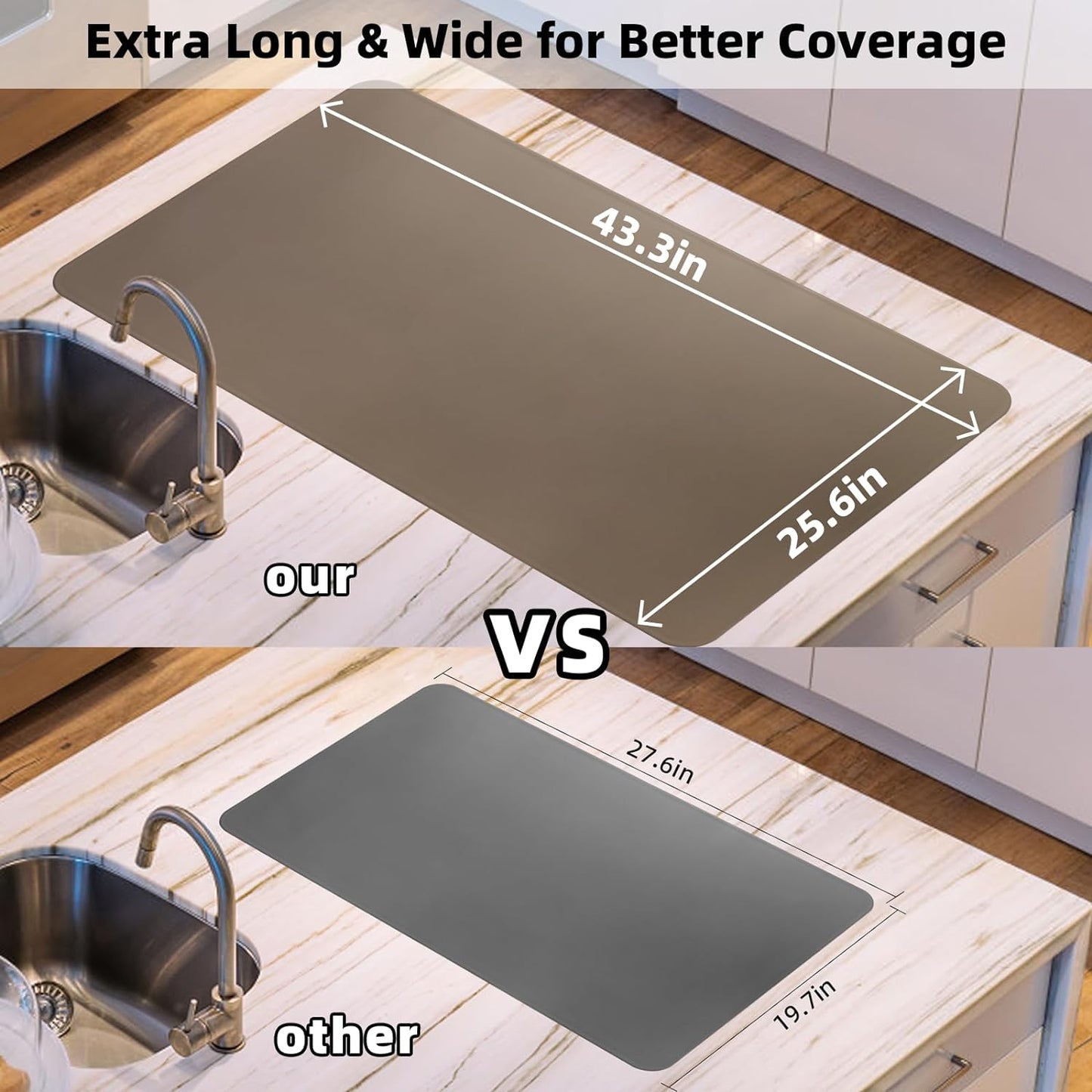 KVK 43.3×25.6in Silicone Mats for Kitchen Counter - Extra Large Silicone Mat Heat Resistant - Glossy Bottom Non Slip - Universal Painting Craft Resin Mat Table Countertop Protector, Camel