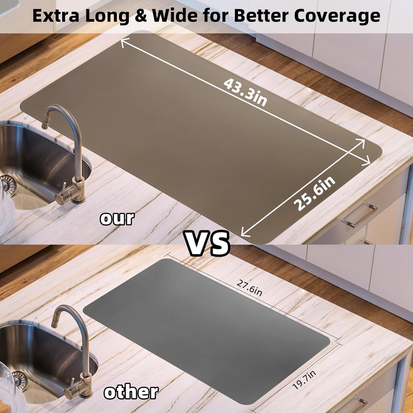 KVK 43.3×25.6in Silicone Mats for Kitchen Counter - Extra Large Silicone Mat Heat Resistant - Glossy Bottom Non Slip - Universal Painting Craft Resin Mat Table Countertop Protector, Dark Grey