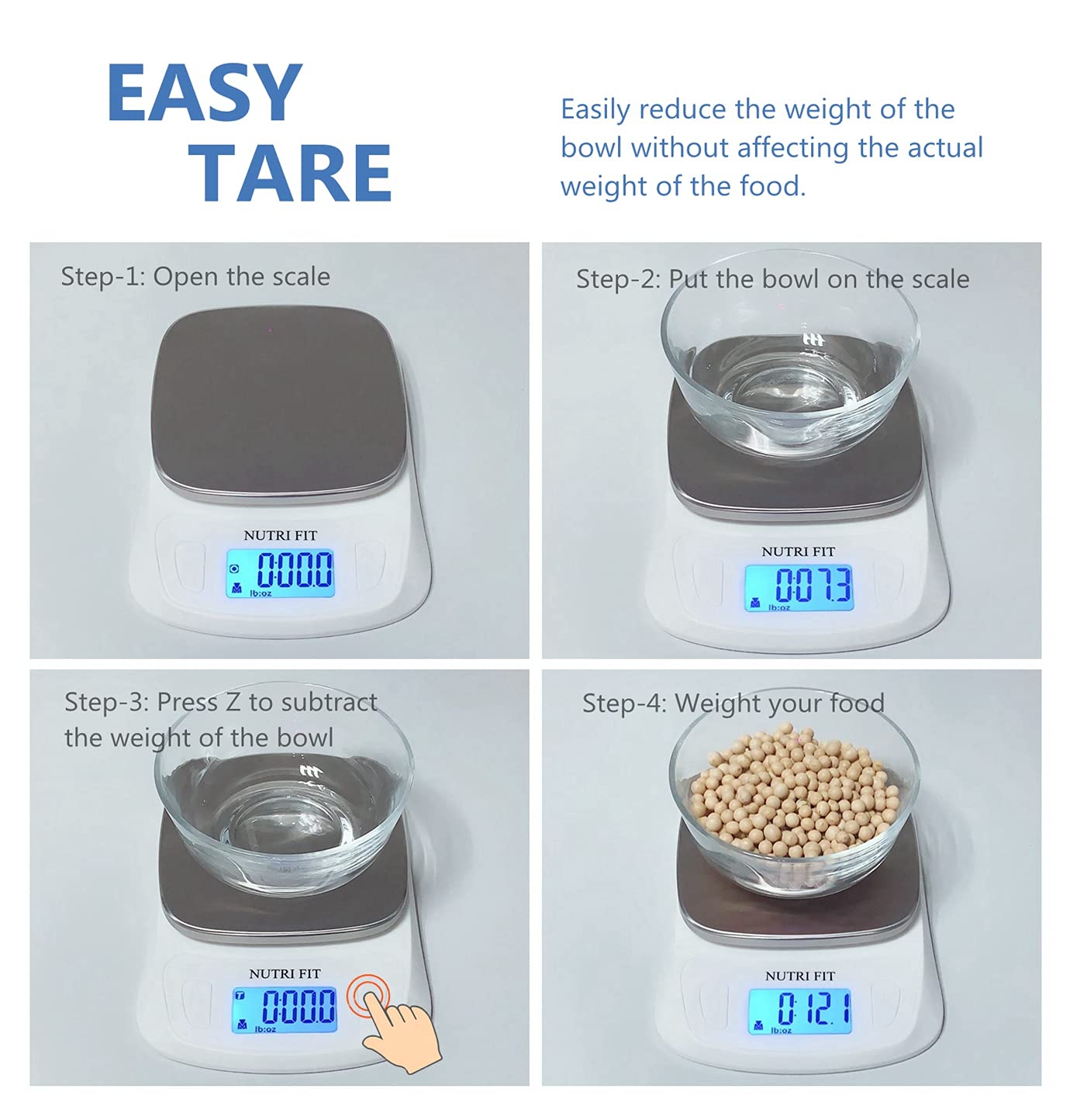 NUTRI FIT Food Kitchen Scale Digital Grams and Ounces Ultra Slim Scale Portable for Baking Cooking Camping Stainless Tare Auto Off Backlit Large LCD Display 11lb/5kg-White