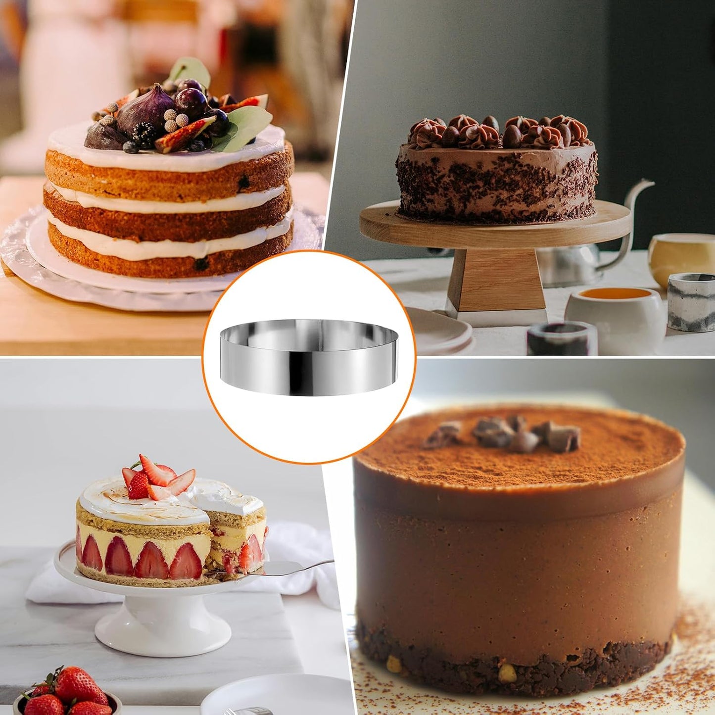 HARFINGTON Round Cake Ring 8 x 2 Inch Seamless Stainless Steel Pastry Mousse Dessert Ring Mirror Coating for Baking Cooking Making Tool