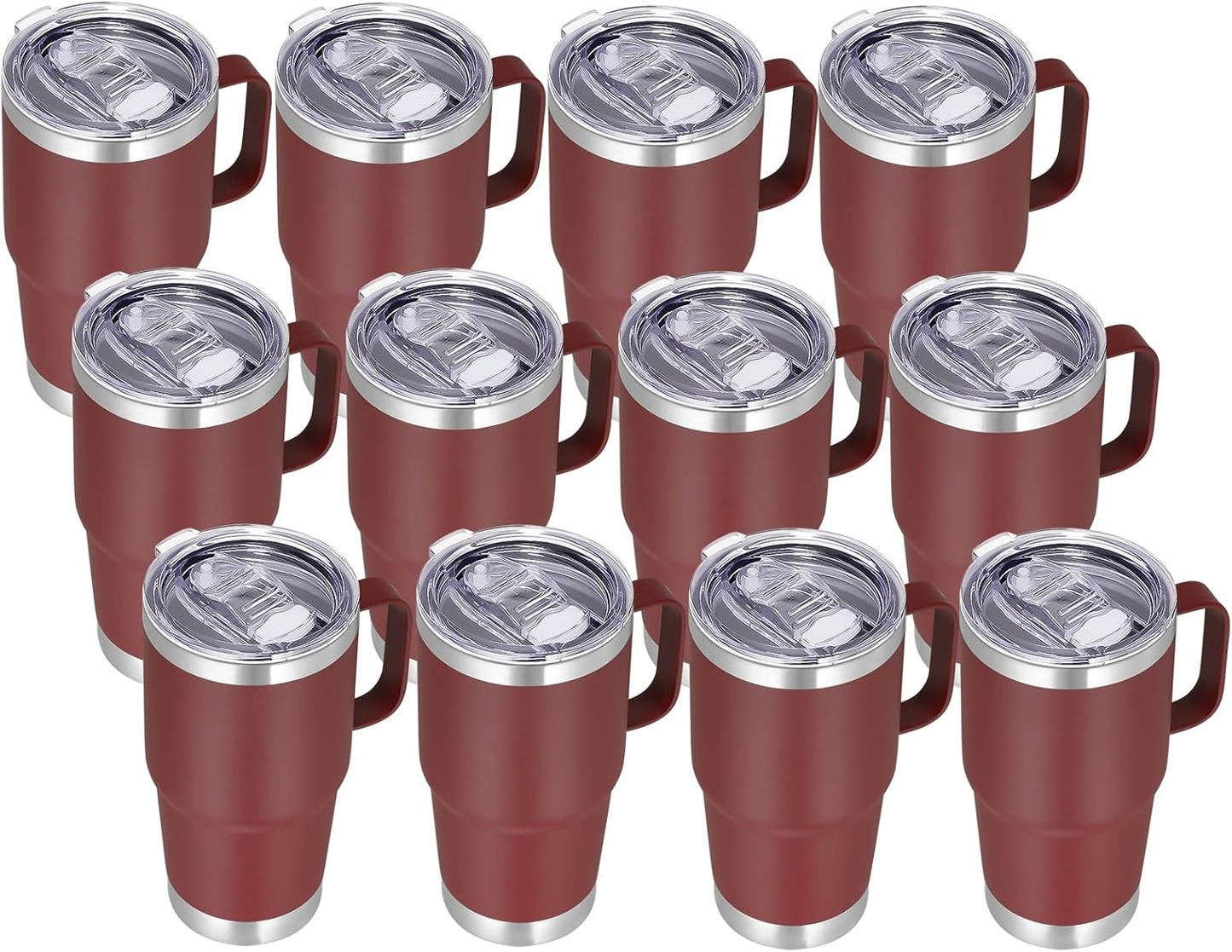 VEGOND 20 oz Tumbler Bulk with Handle Lid and Straw, Stainless Steel Insulated Travel Coffee Mug Set, Spill Proof Double Wall Metal Tumblers Cups, Wine Red 12 Pack