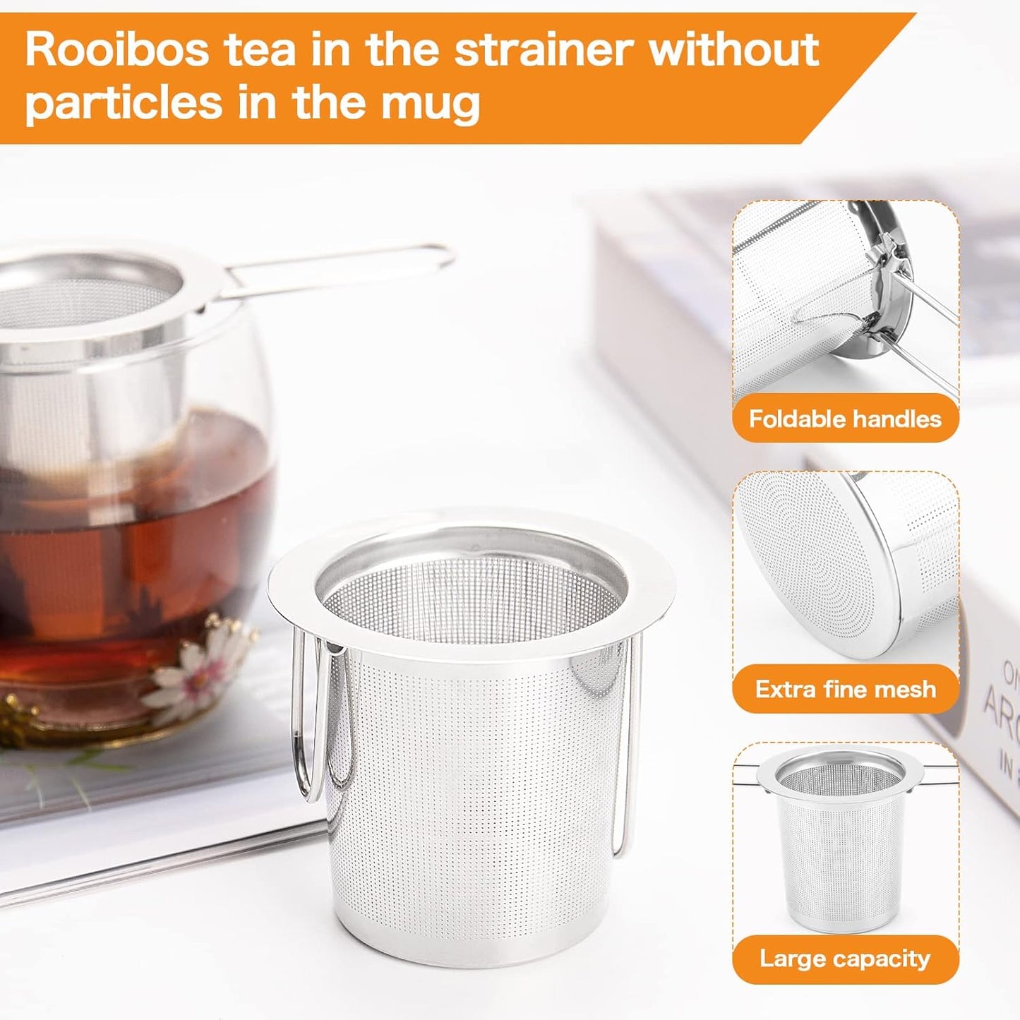Tea Infuser, Evmliy Stainless Steel Tea Strainer Sitting in Mugs, Tea Infusers for Loose Tea, Tea Diffuser Long-Handled Tea Strainers Tea Filters, Loose Leaf Tea Steeper for Herbs Spices