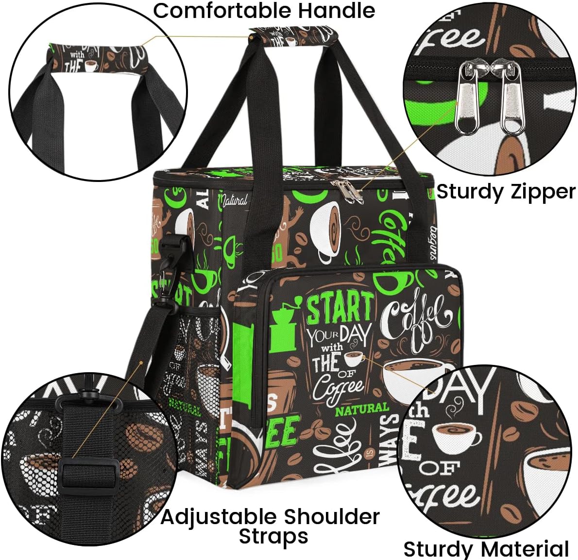 coffee beans cup green Coffee Maker Carring Bag Travel Carrying Storage Tote Bag Compatible with Keurig K-Mini or K-Mini Plus Portable Single Serve Coffee Brewer Case with Pockets for K-cup Pods