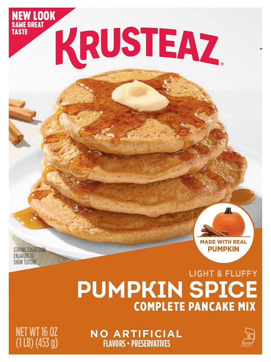 Krusteaz Baking Mix, Pumpkin Spice Complete Pancake Mix, Light & Fluffy, Made with Real Pumpkin & No Artificial Flavors or Preservatives, 16 OZ Box (Pack of 2)