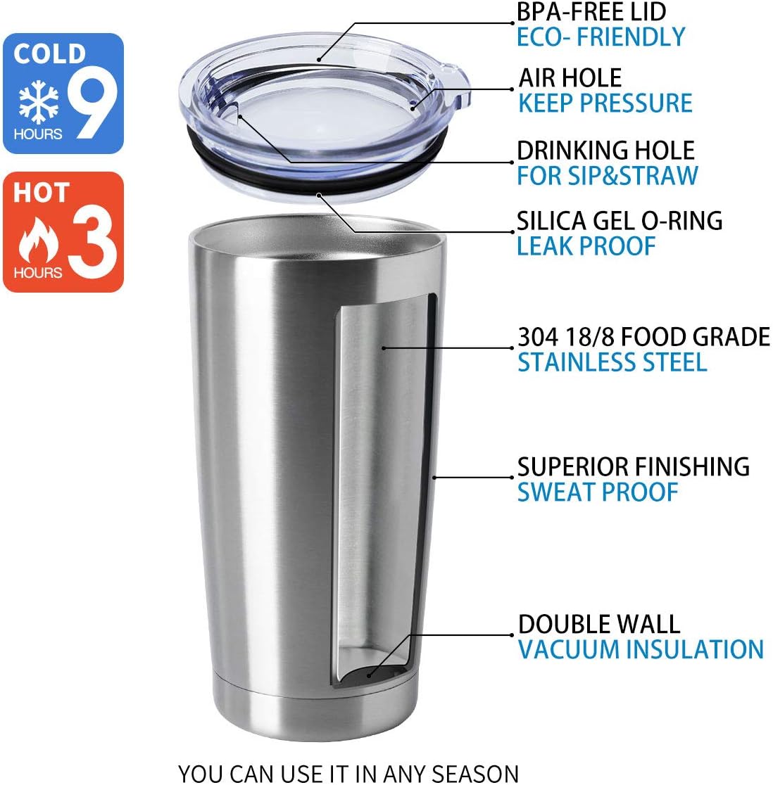 HASLE OUTFITTERS 20oz Tumblers Bulk Stainless Steel Cups with Lid Double Wall Vacuum Insulated Coffee Mugs for Cold & Hot Drinks Pack