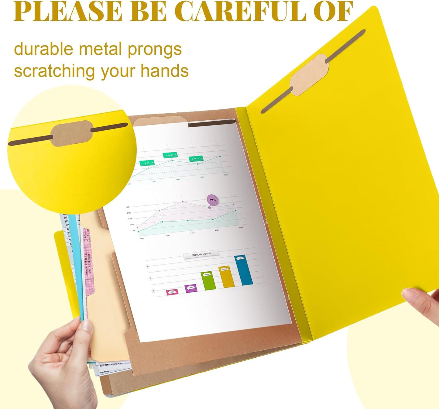 12 Pcs Classification Folders Letter Size, Back to School Supply for Teacher, Student, 2 Pocket Dividers Pressboard File Folder Bulk with 2 Fasteners, 2 in Expanding File Organizer (Yellow)