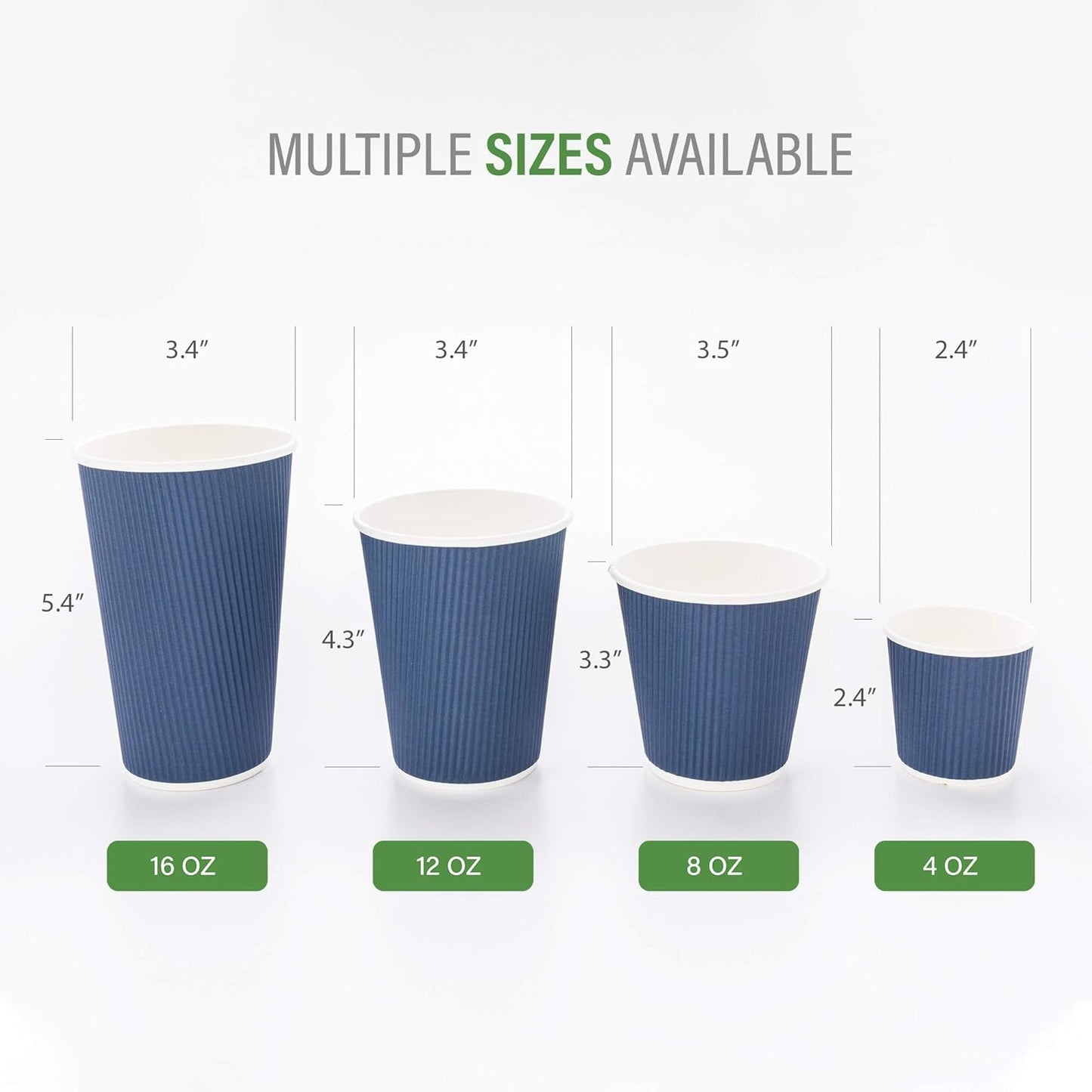 Restaurantware 4 Ounce Ripple Wall Disposable Coffee Cups, 500 Insulated Blue Paper Tumblers with Rolled Rim Design, Lids Sold Separately for Hot Drinks like Tea, Hot Chocolate and More
