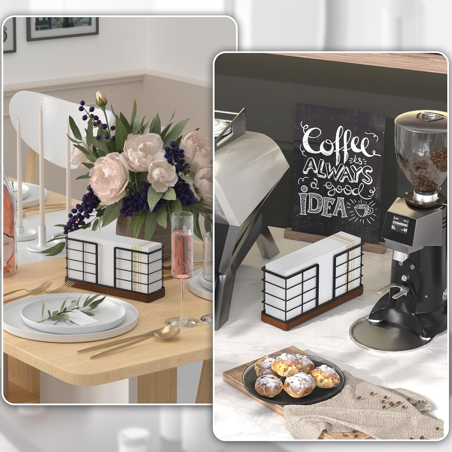 Wican Vertical Stance Bathroom Napkin Holder Takes Up Less Space for Small Guest Bathroom Oak and Iron Towel Tray for Powder Room Wooden Basket for Disposable Paper Hand Towels Black and Walnut