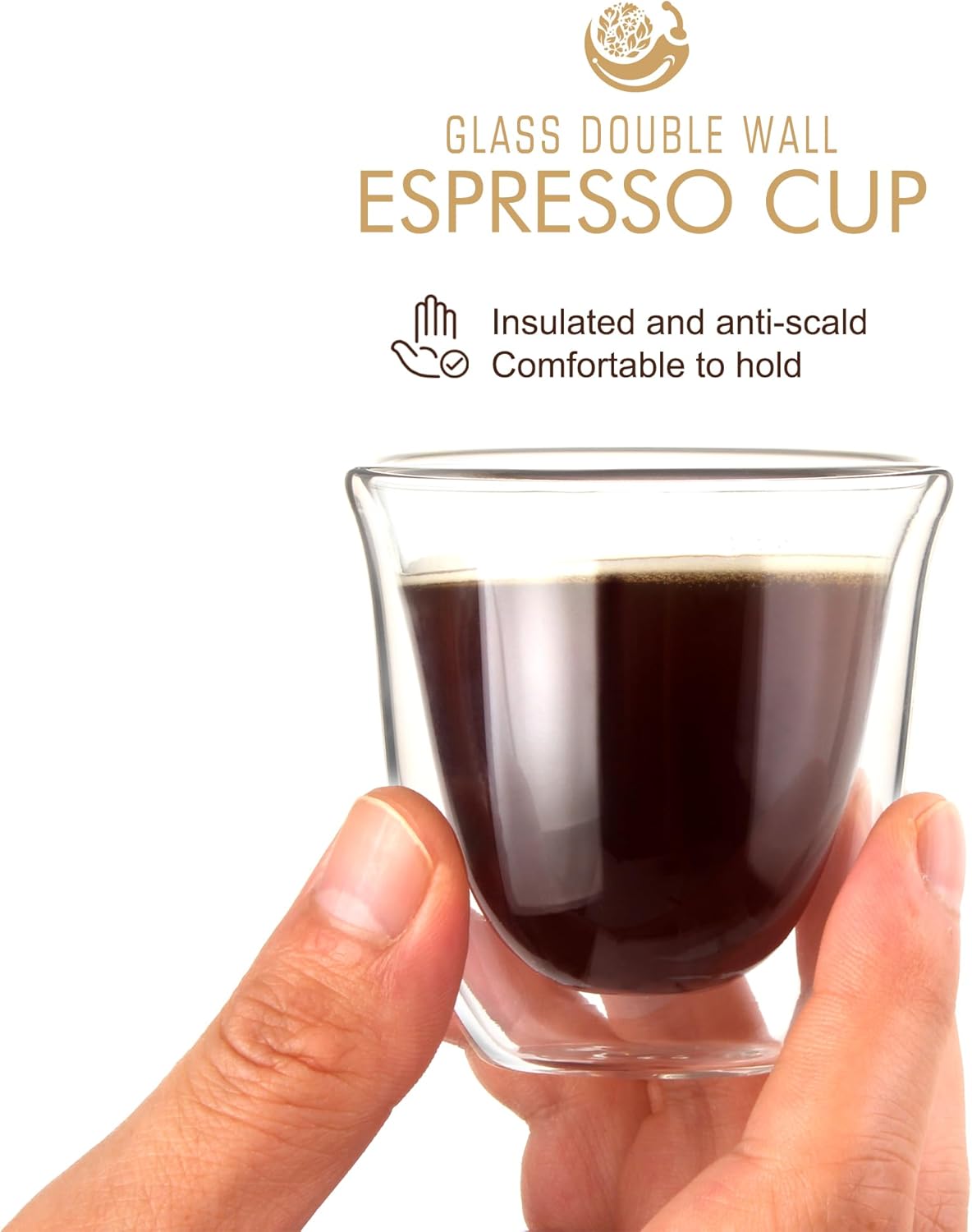 Double Wall Insulated Espresso Cups Set of 4-3oz Borosilicate Glass, Heat & Thermal Shock Resistant, Keeps Hands Cool, for Home, Cafe, Gift