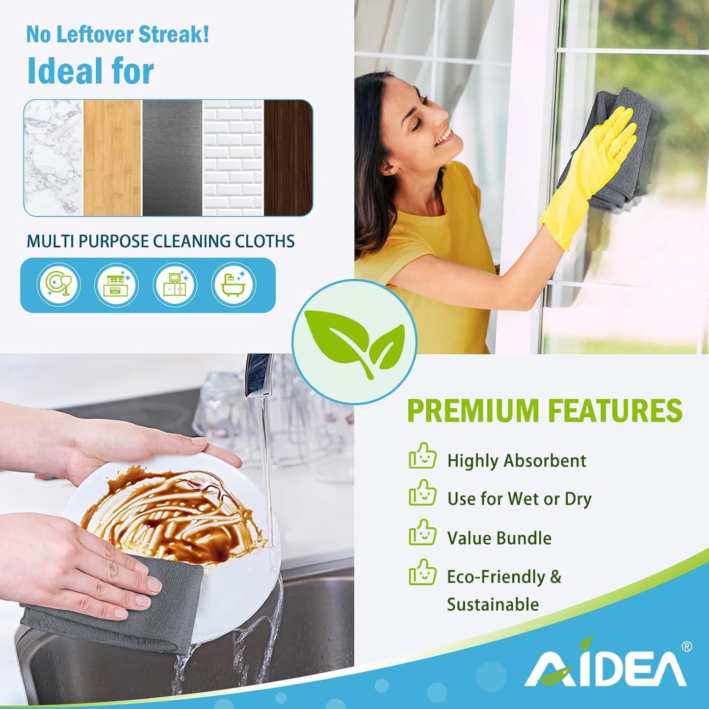 AIDEA Microfiber Cleaning Cloth Grey 24PK, Microfiber Towels for Cars, Premium Car Cloths, Dusting Cloth Lint Free Cleaning Rags for SUVs, House, Kitchen, Window, Workshops,11.5×11.5"