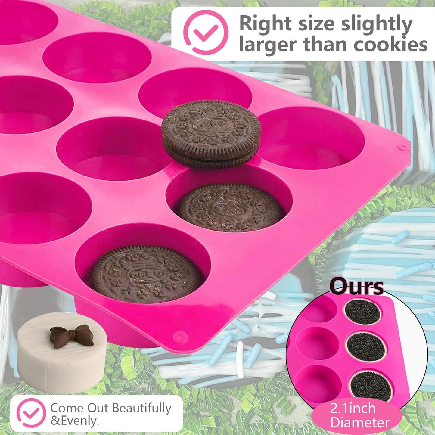 Round Chocolate Cookie Molds,SAGOOITS 12-Cavity Cylinder Chocolate Silicone Molds for Covered Oreo, Cookies Candy Jelly Mini Cakes and Muffin(2 PCS)