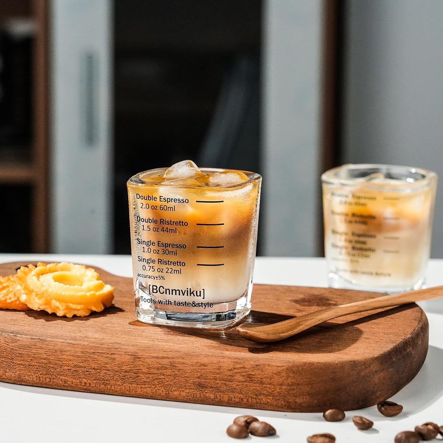 BCnmviku Espresso Shot Glasses Measuring Cup Liquid Heavy Glass for Baristas 2oz for Single Shot of Ristrettos (2 pack)