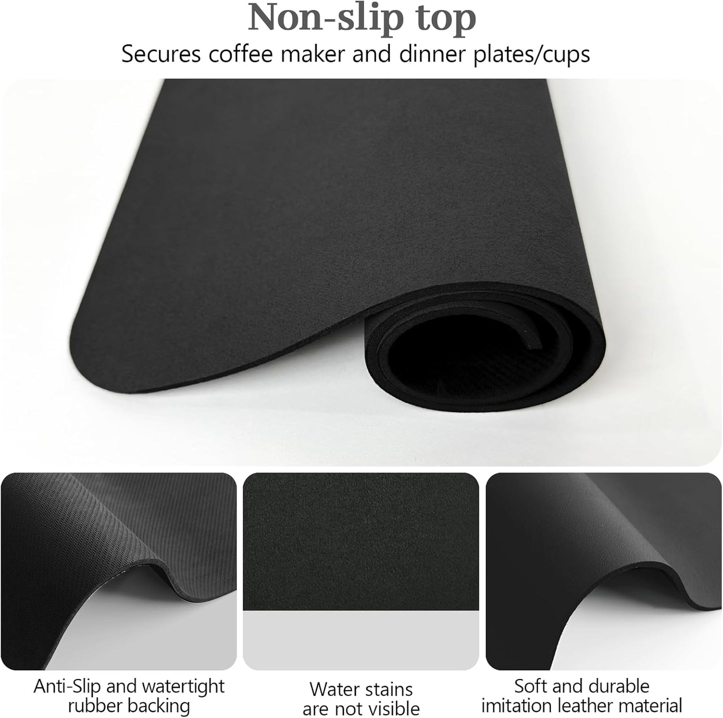 Bloss Coffee Mat, Dish Drying Mat for Multiple Usage, Coffee Bar/Maker Mat, Kitchen Counter Mat, Absorbent Hide Stain Rubber Backed Dish Drying Pad(12.2"x19.7", Black)