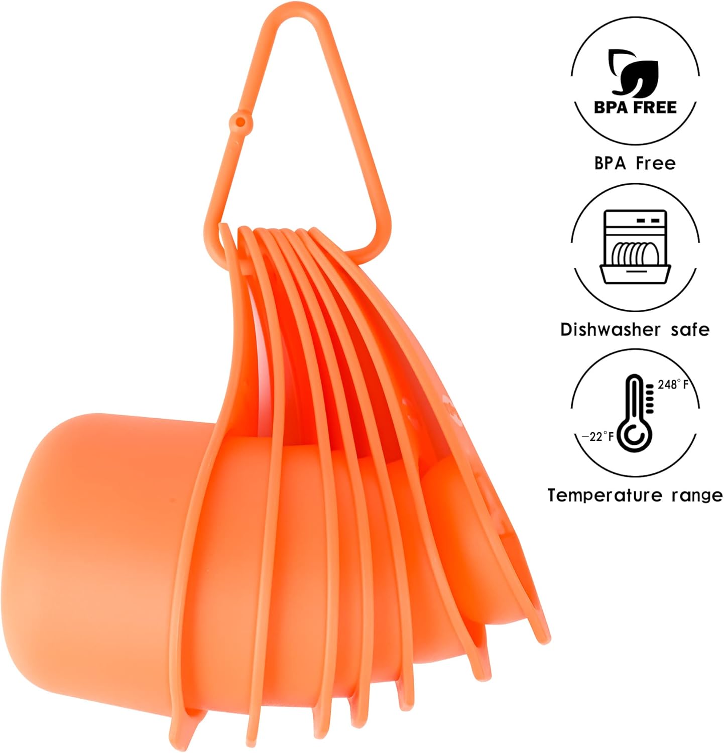 Orange Measuring Cups and Spoons Set 15, 7 Plastic Measuring Cup Set, 7 Spice Long Handle Measuring Spoons with 1 Leveler for Kitchen and Baking, Dry Metric Measure Cups & Spoons Set