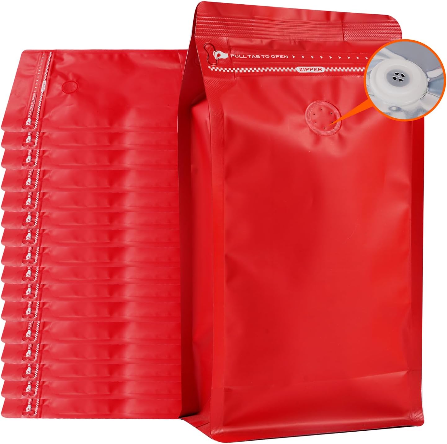 Coffee Bags with Valve (50 PCS,8oz/0.5lb) Red High Barrier Aluminum Foil Flat Bottom Standing Coffee Beans Storage Packaging Bags, Reusable Heat Seal Side Zipper Pouches for Small Business and Home
