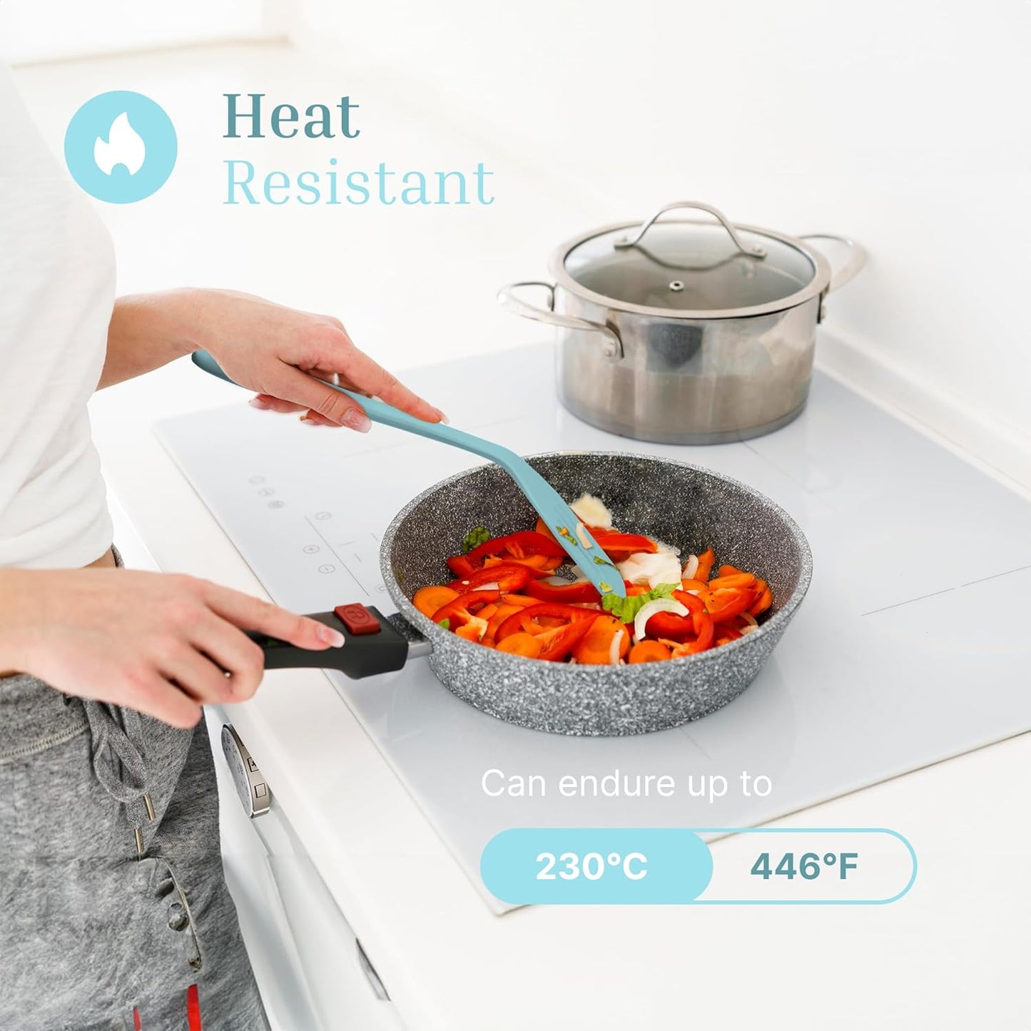 Silicone Slotted Turner Set – 2-Piece Set of Turner Spatulas for Eggs and Pancakes – Kitchen Tools & Accessories with Comfortable Handles, Heat-Resistant Utensils for Cooking and Baking – Pastel Blue