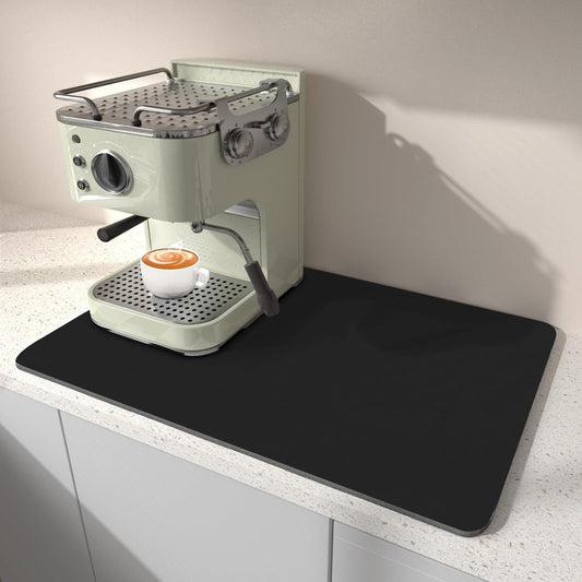 Dish Drying Mat for Kitchen, 15.7’’ X 17.7’’ Coffee Bar Mats for Countertop Fit Under Coffee Maker, Hide Stain Rubber Backed Espresso Machine Absorbent Drying Pad, Black