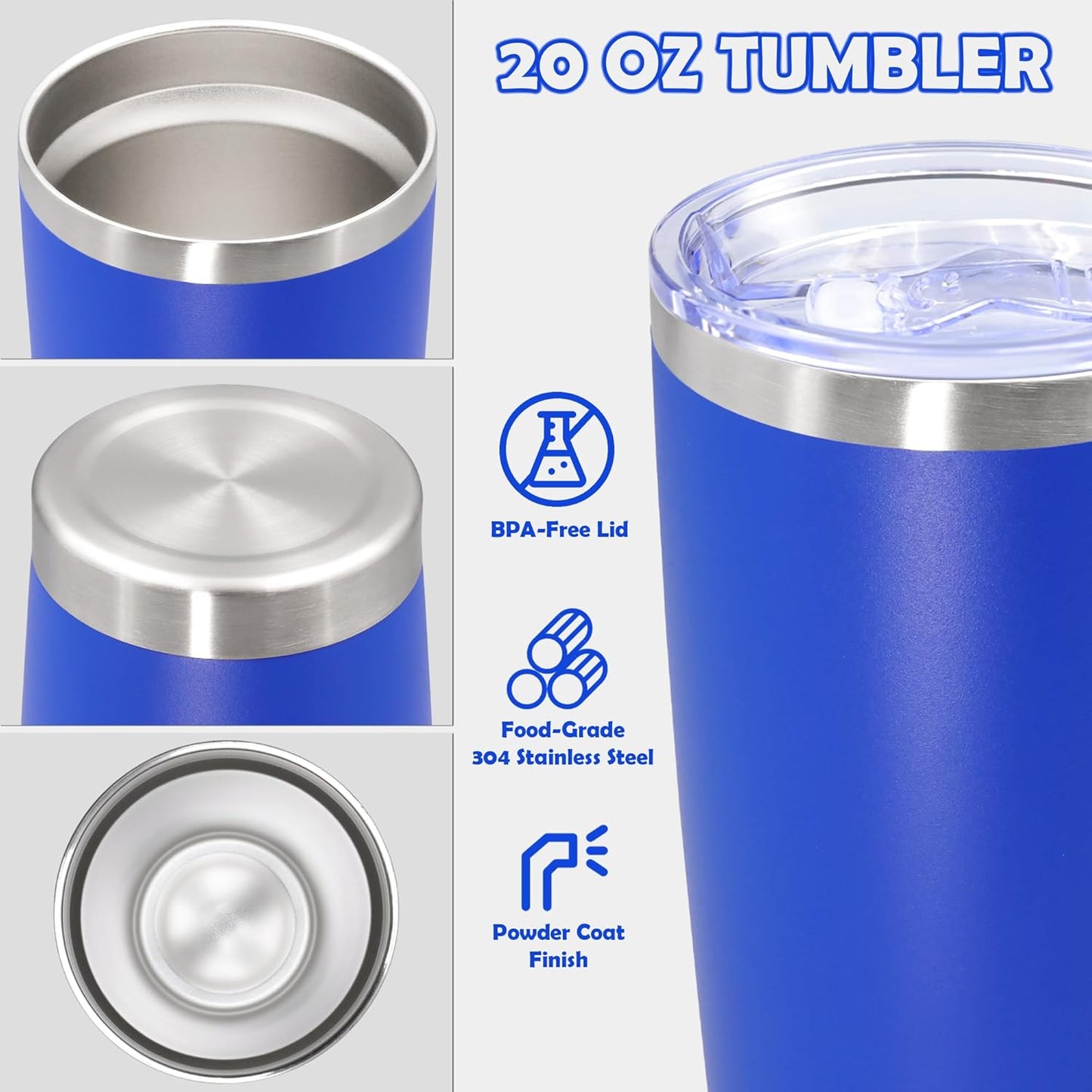 20oz Tumbler Bulk Stainless Steel Tumbler Cup with Lid Vacuum Insulated Double Wall Travel Mug, Durable Powder Coated Travel Coffee Tumbler Mug for Hot & Cold Drinks, Dark Blue,12 Pack
