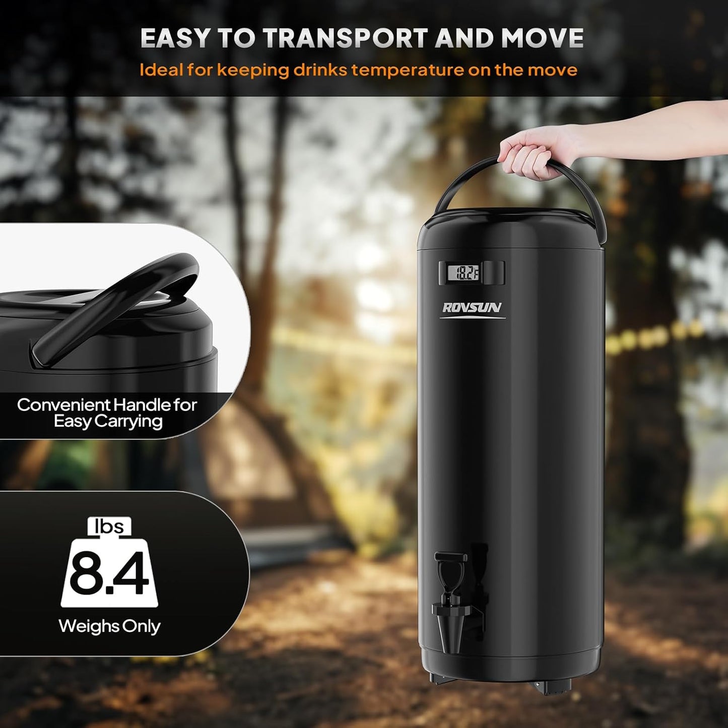 ROVSUN 4.8 Gallon Insulated Beverage Dispenser, Stainless Steel Hot and Cold Drink Dispenser, Ice and Hot Drink Server w/Spigot, Hot and Cold Beverage Server for Coffee, Tea, Milk & Juice