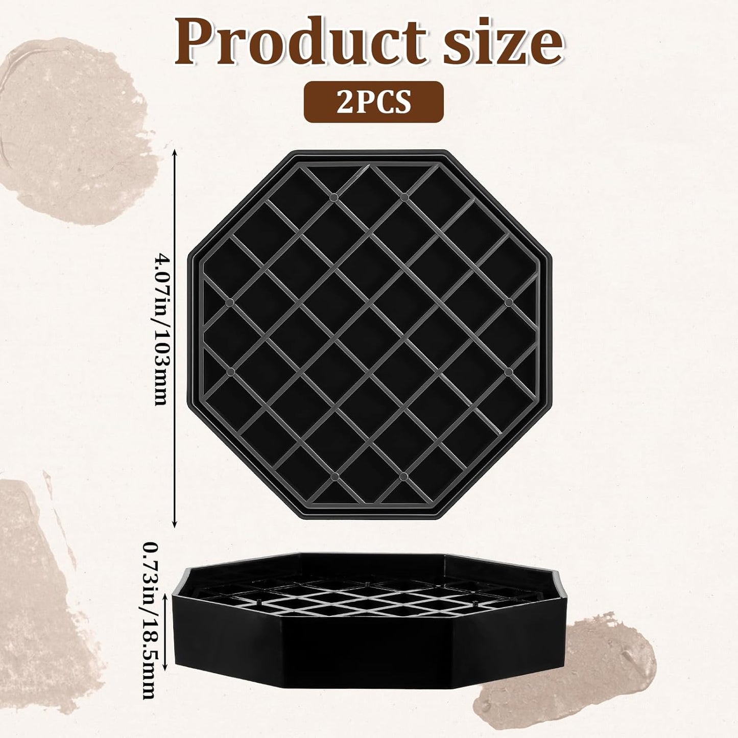 2 Pcs Coffeecountertop Octagon Driptrays, Coffee Drips Tray, 4" Drip Trays, Black Plastic Drips Tray Coaster with Honeycomb Grid for Coffee Station or Kitchen Drink Tea Wine Spill Protection