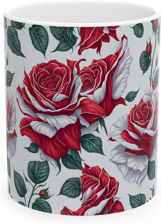 11 OZ Novelty Coffee Mugs - Christmas Gift (Red Rose Theme)
