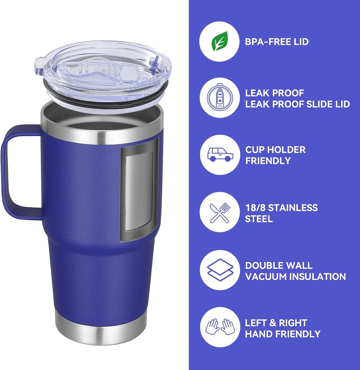 VEGOND 20 oz Tumbler with Handle Lid and Straw, Stainless Steel Insulated Travel Coffee Mug Spill Proof Double Wall Metal Tumbler Cup Keeps Drink Hot and Cold, Royal Blue 1 Pack