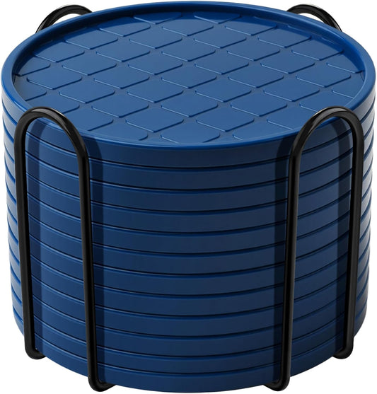 Coasters,Drink Coasters Set of 8 with Holder (Navy Blue, 12pcs)