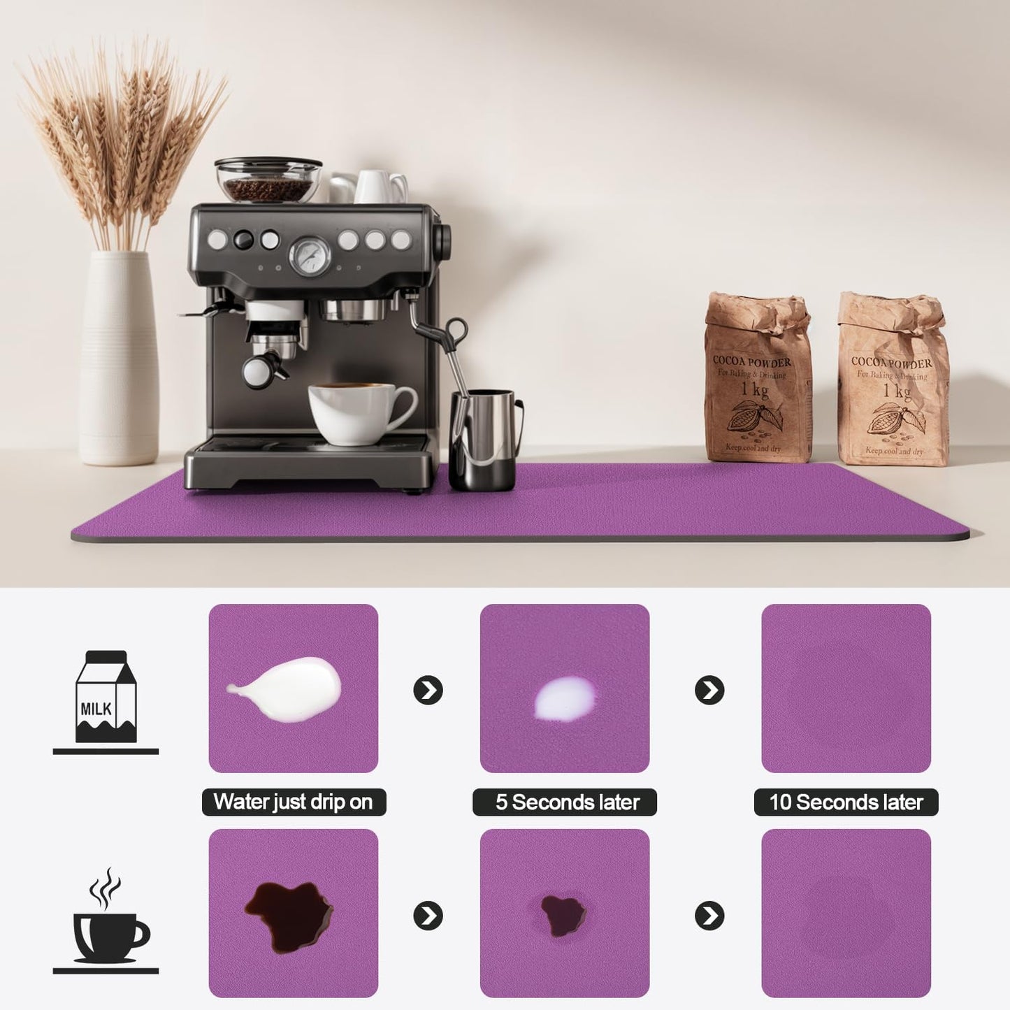 Dish Drying Mat for Kitchen Counter | Coffee Bar Mat for Countertops | Heat Resistant Drainer Mat with Non-slip Rubber Backed | Hide Stain Kitchen Absorbent Draining Mat | Purple 16"x24"