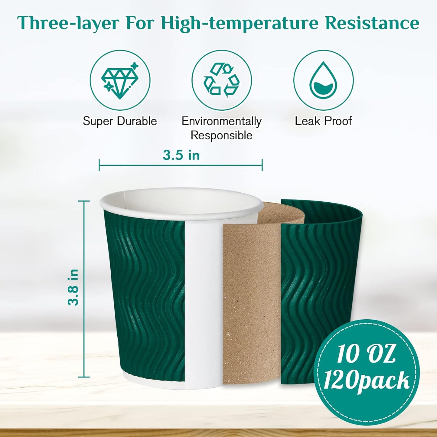 MUCHII 10 oz Insulated Paper Coffee Cups, 120 Count, Multicolor, Disposable, Ripple Design for Hot Drinks