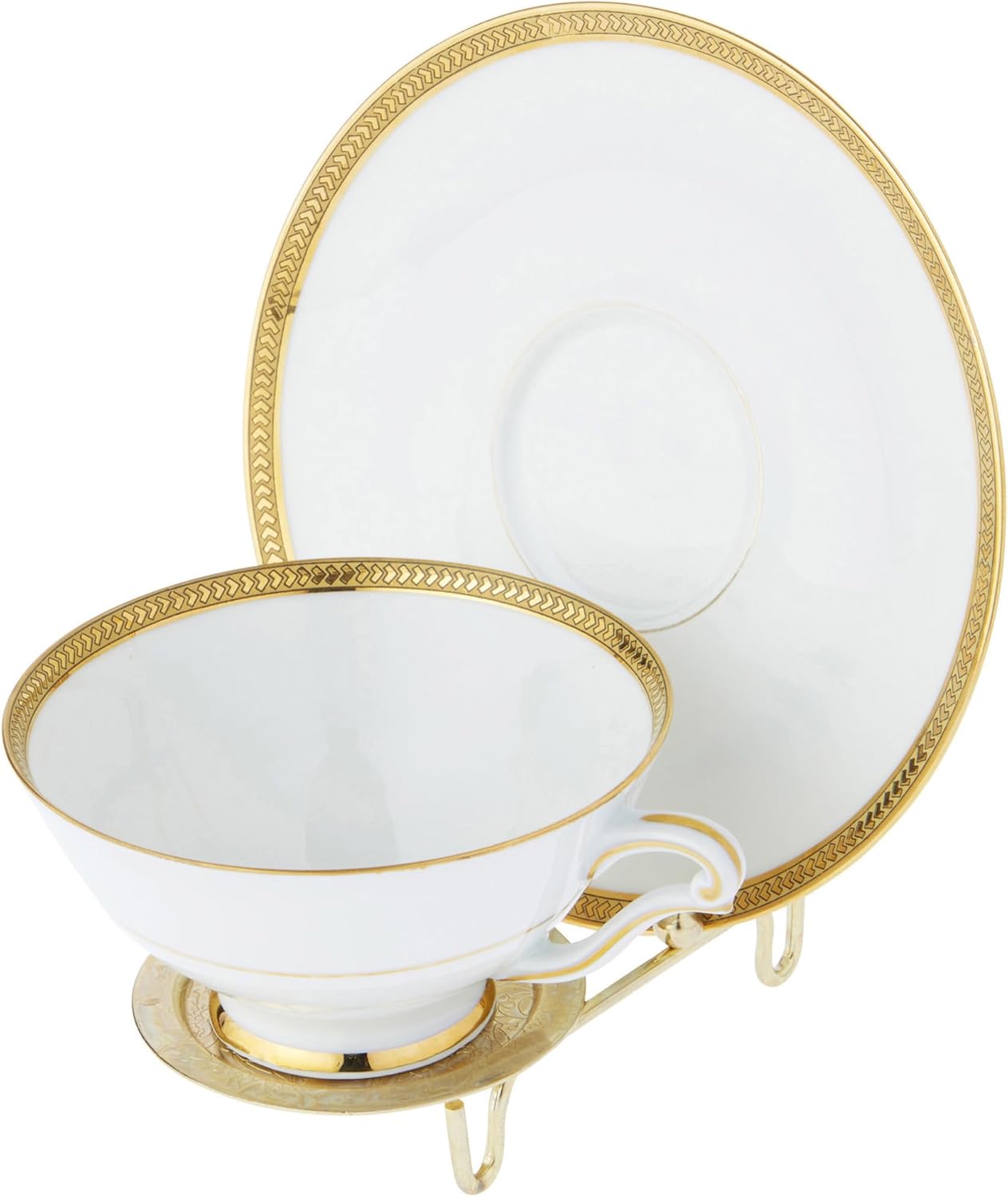 Bard's Ornate Shiny Gold-toned Cup and Saucer Stand, 3" H x 2.75" W x 4" D, Pack of 6