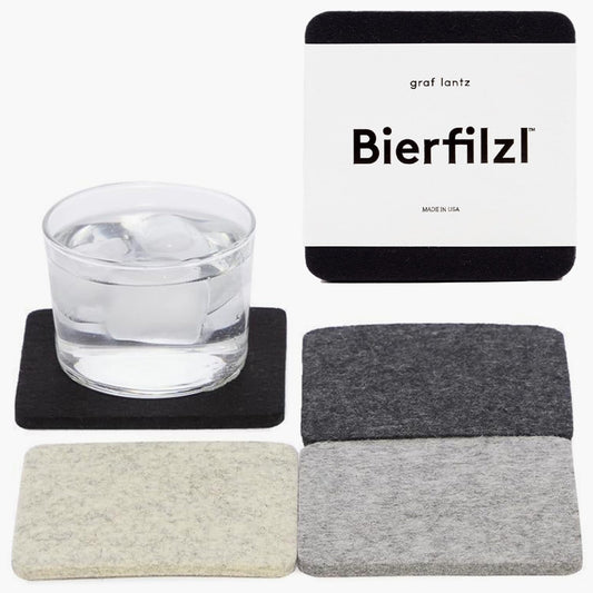 Graf Lantz - Bierfilzl Merino Wool Square Coasters Set of 4 - Noir (4"x4"x5mm) - Absorbs 30% of Weight - Natural German Wool - Heat Resistant, Sustainable, Reusable - Home Decor, Coffee Table Decor