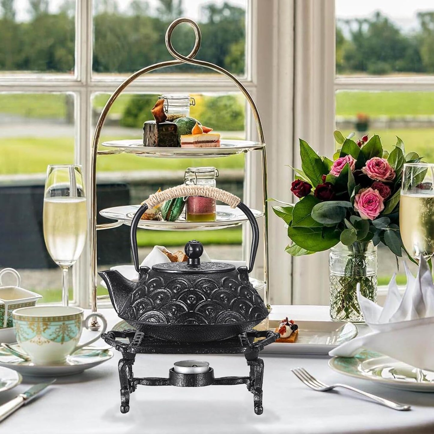 Sumnacon Tea Warmer Cast Iron Tea Pot Warmer with Tealight Candle Holder Sturdy Functional Teapot Warmer Stand for Office Party or Desk RetroTea Pot Heater for Heating Milk,Tea,Coffee,Food