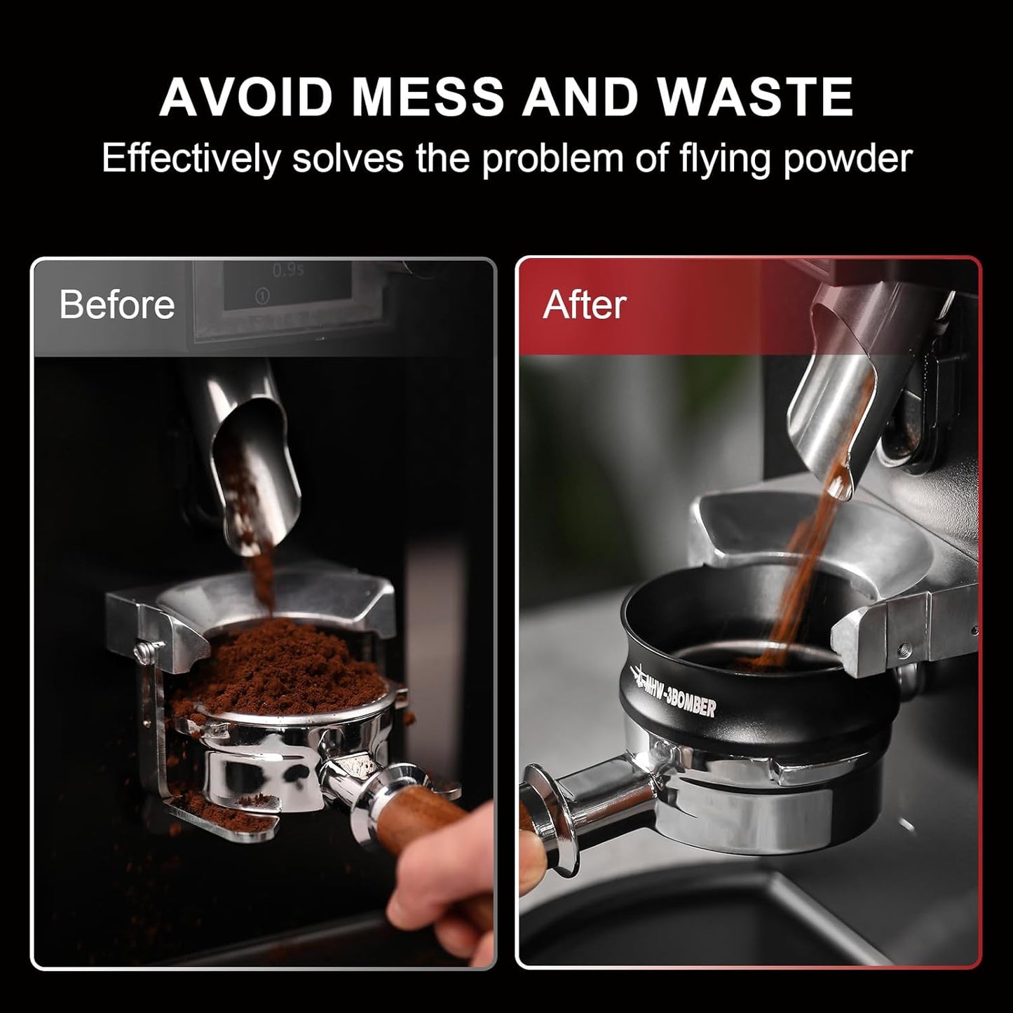 MHW-3BOMBER 58mm Espresso Dosing Funnel Magnetic Coffee Dosing Ring Portafilter Funnel Barista Tools Compatible with 58MM Portafilter DR5546B-OS