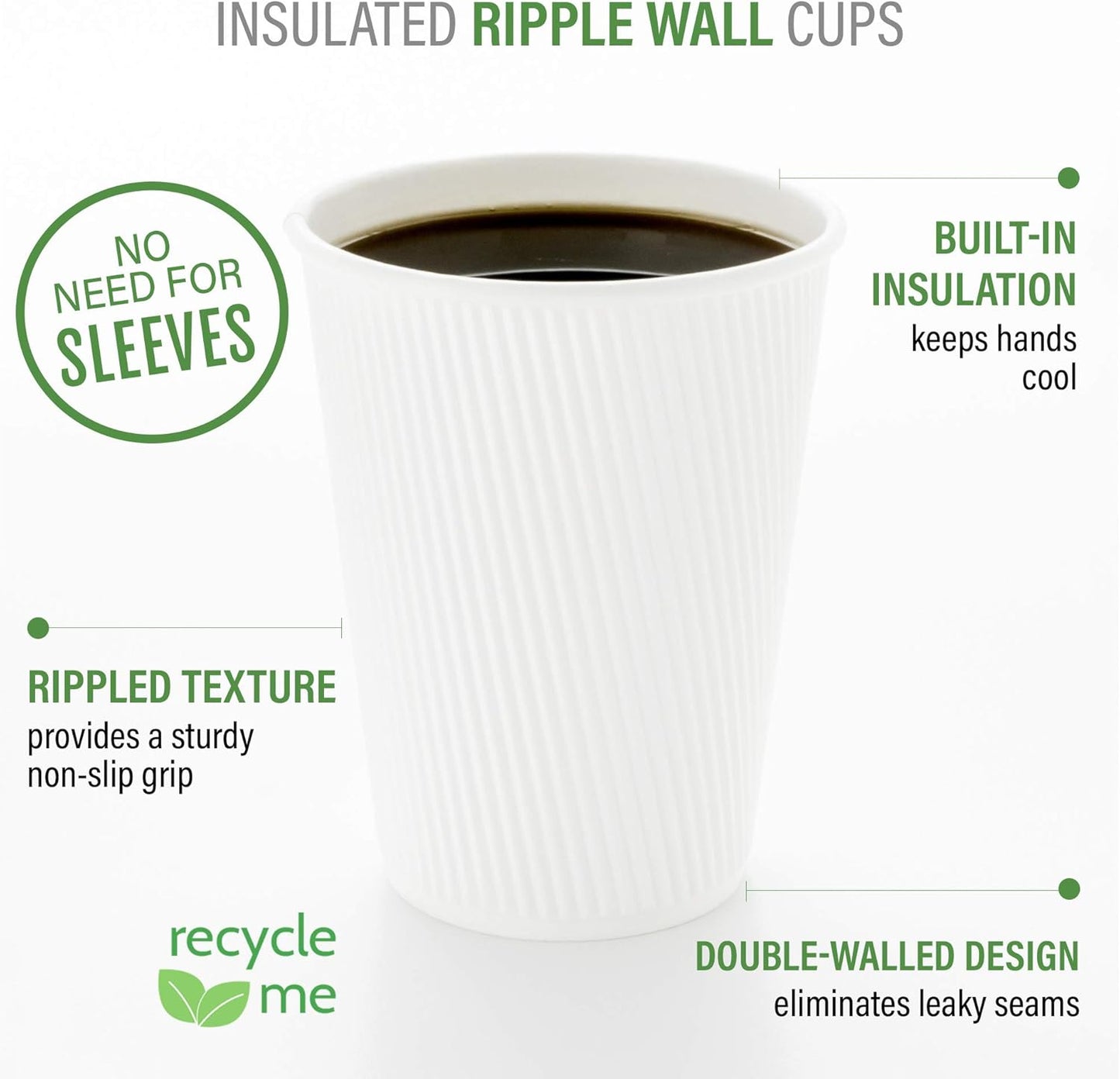 500-CT Disposable White 4-OZ Hot Beverage Cups with Ripple Wall Design: No Need for Sleeves - Perfect for Cafes - Eco-Friendly Recyclable Paper - Insulated - Wholesale Takeout Coffee Cup